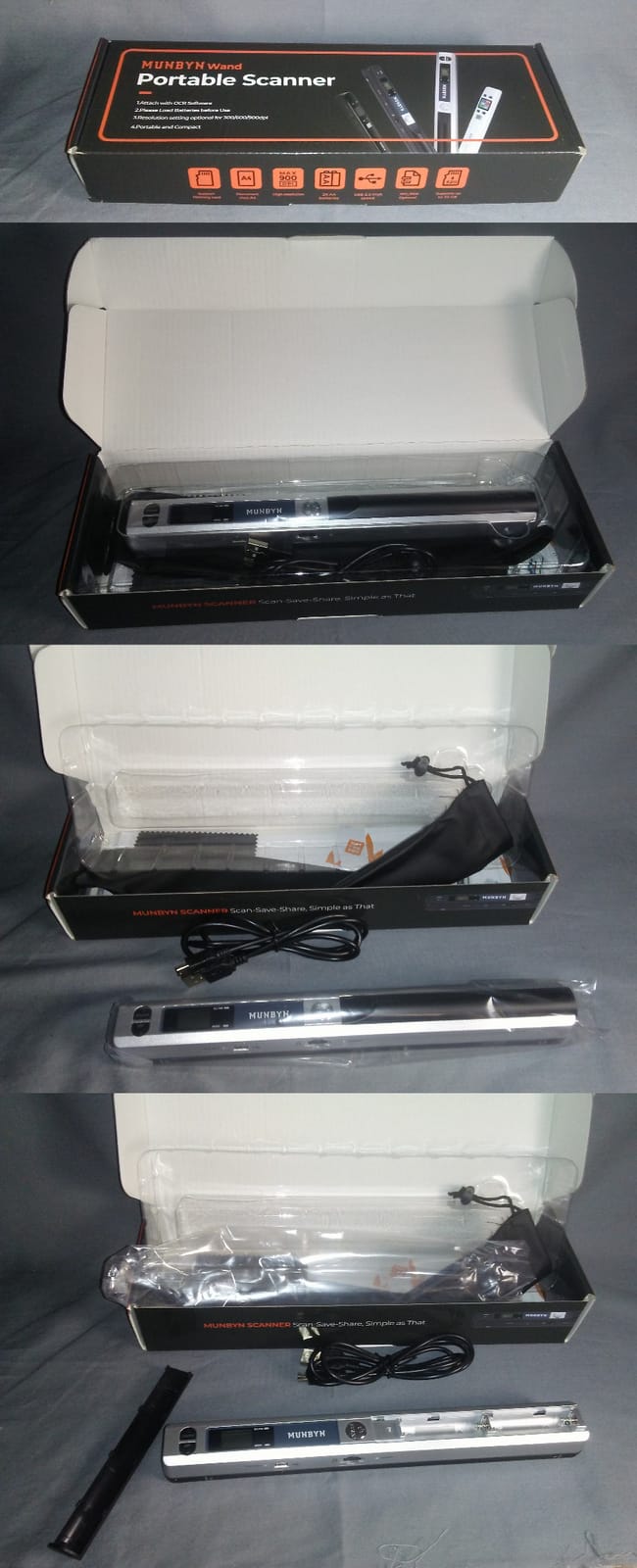 MUNBYN Portable Scanner, 900 DPI Handheld Wand Scanner, A4, 16GB SD, Black customer photo 2