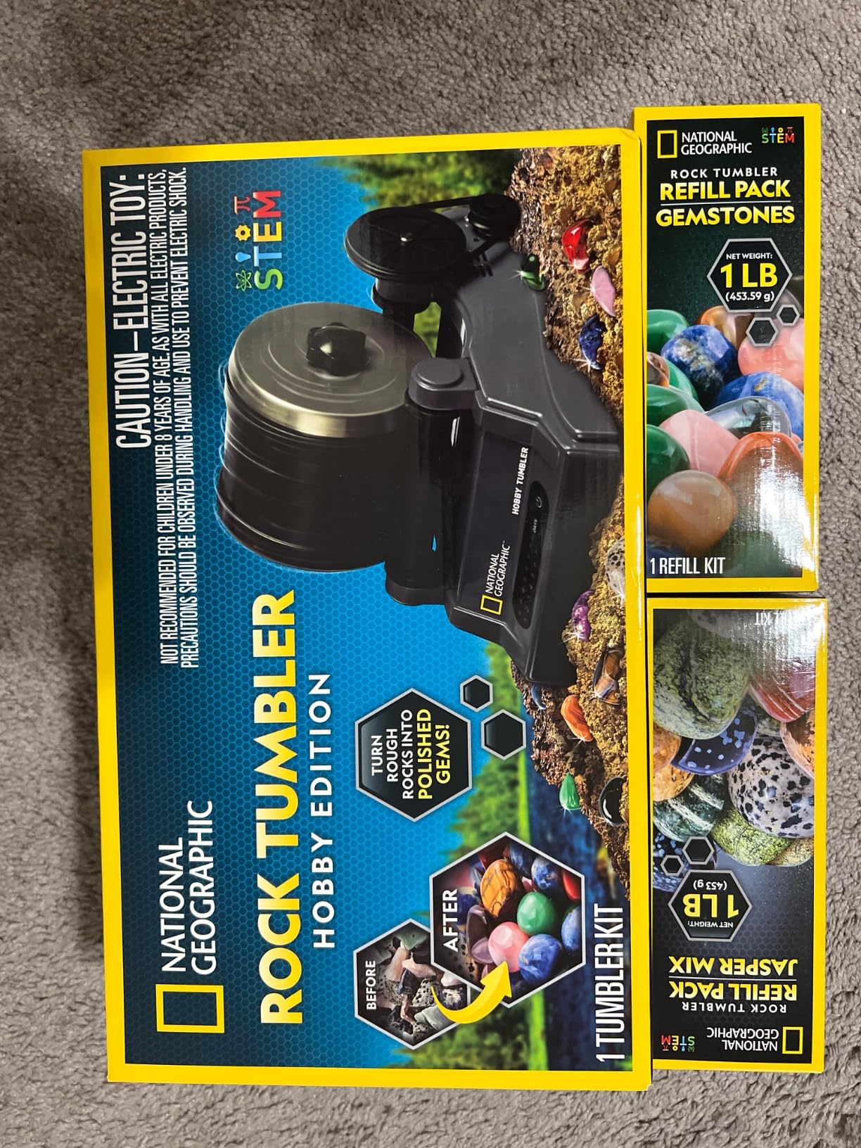 National Geographic Hobby Rock Tumbler Bundle for Kids and Adults | Noise-Reduced Barrel, 2.5 Lbs. Rough Gemstones, 4-Stage Grit, GemFoam Polish, Rock Polisher, Geology Hobby customer photo 1