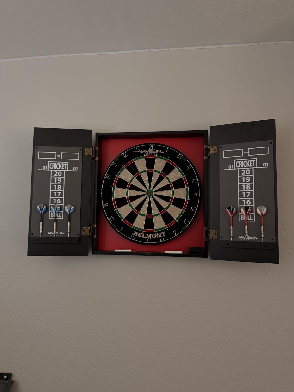 EastPoint Belmont Dart Board Cabinet, 6 Steel Tip Darts, Game Room Decor | Official Size, Self-Healing Sisal, Staple-Free Bullseye, Built-In Scoring & Storage, Man Cave Decor, For Family Game Nights customer photo 1