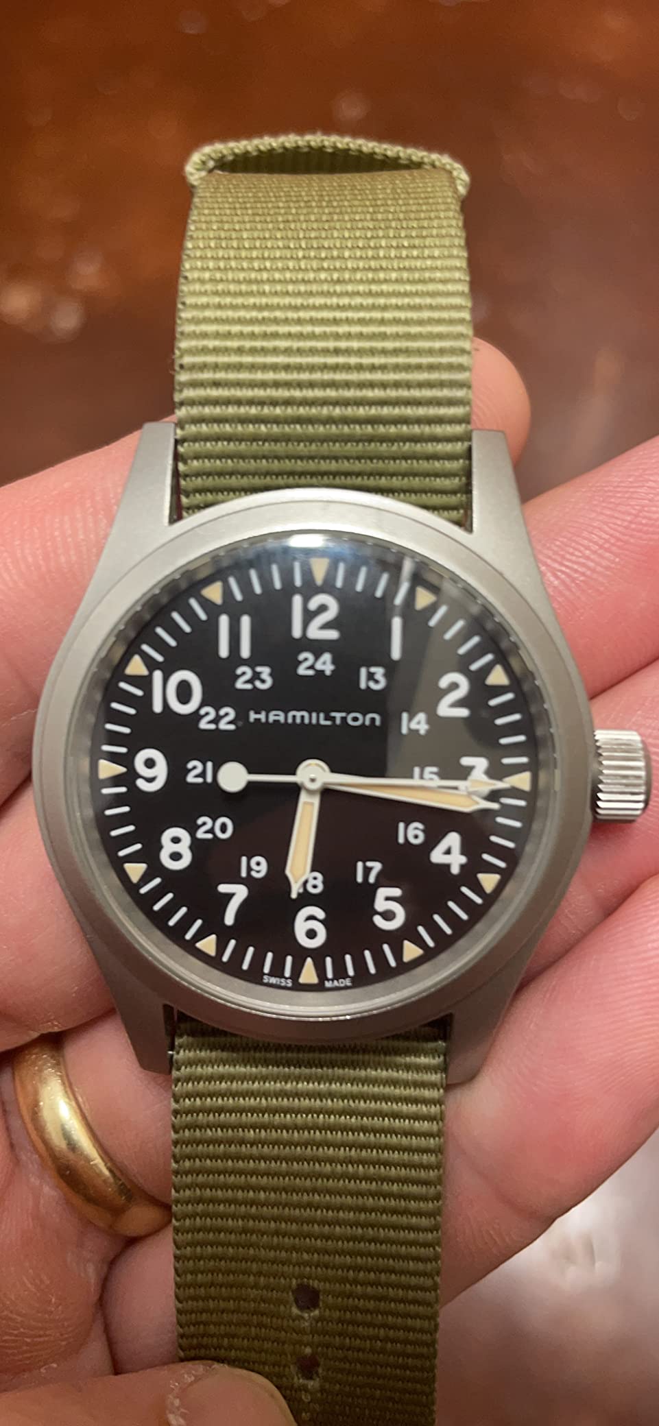 Hamilton Khaki Field Mechanical Men's Watch, 38mm Stainless Steel Case, Swiss Made, Black Dial Analog Wrist Watch for Men, 50m Waterproof, Sapphire Crystal, Textile Strap customer photo 1
