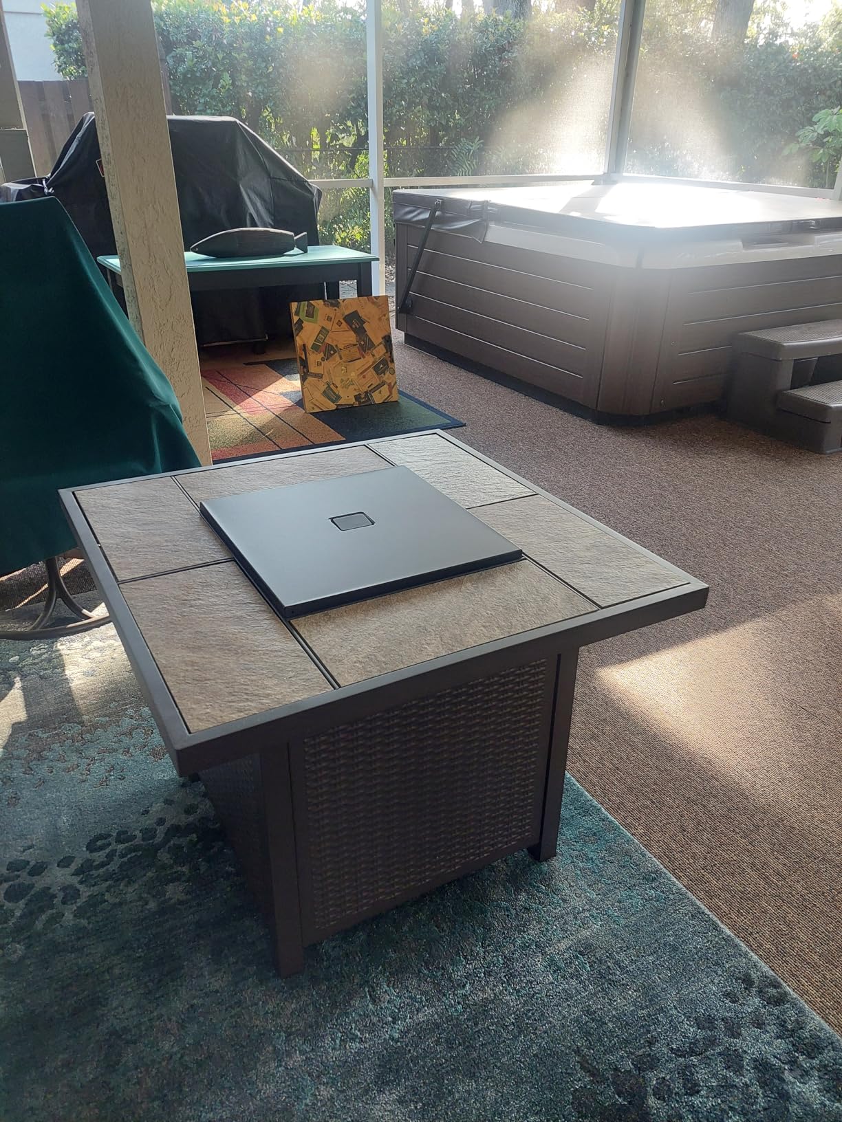 BALI OUTDOORS Propane Gas Fire Pit Table | 32 inch 50,000 BTU Square Gas Firepits for Outside, Brown customer photo 1