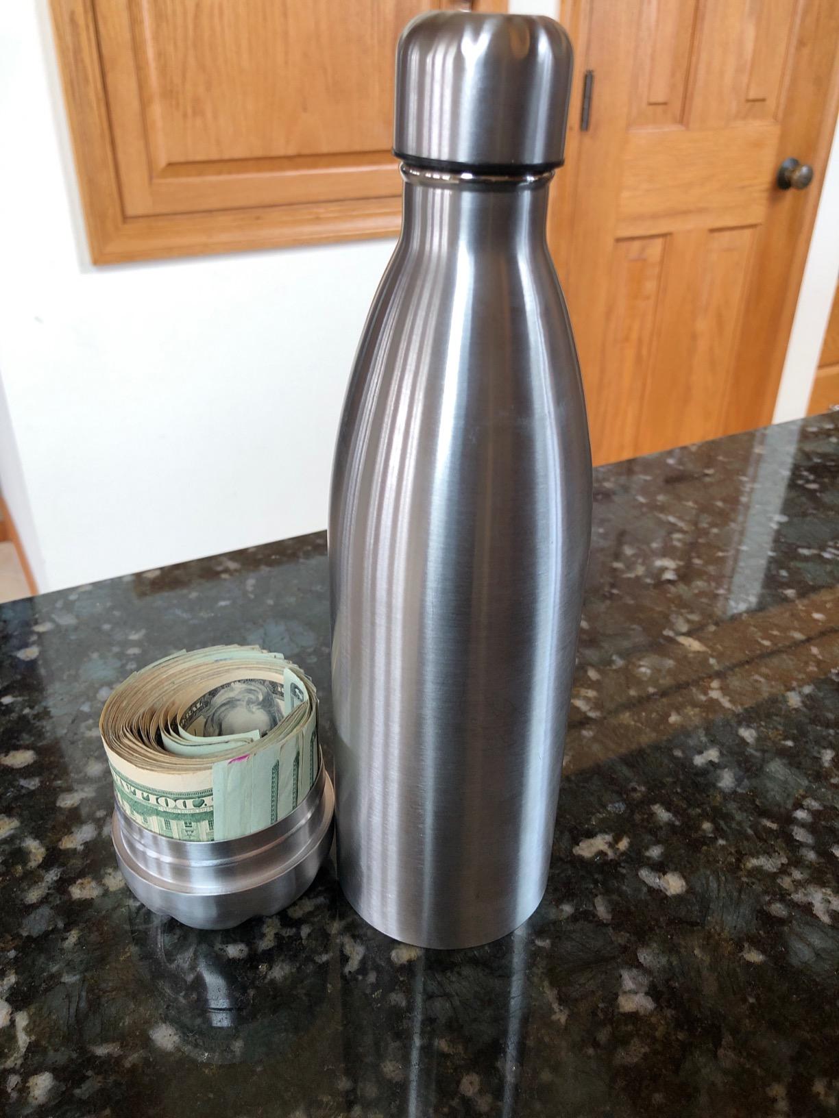 Travah Diversion Water Bottle Safe for Travel and Home - Leak Proof Stainless Steel Tumbler with Hidden Storage - 17oz (Silver) customer photo 1