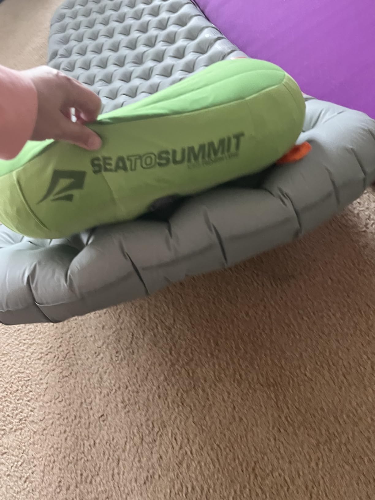 Sea to Summit Aeros Premium Inflatable Pillow, Regular, Lime | Ultralight inflatable travel pillow with a memory foam top layer and soft stretch-knit exterior brings comfort anywhere customer photo 2