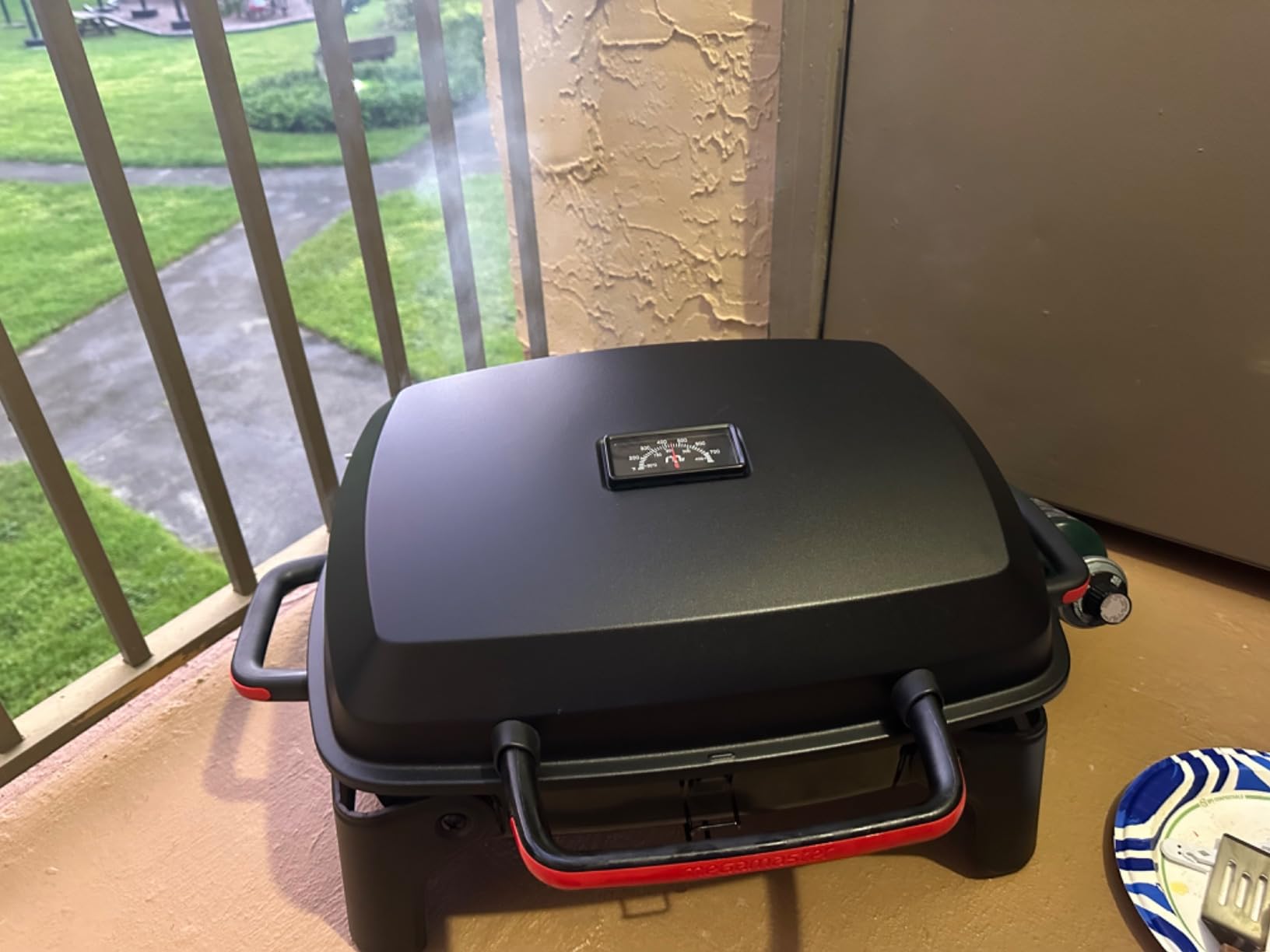 Megamaster Tabletop 1 Burner Gas Grill, Foldable Legs with Warming Rack | Offers 11000 BTU, Built-In Thermometer, Push Ignition, 360 Sq In Cooking Space, Uses 1 Lb Propane, For Camping & Tailgating customer photo 2