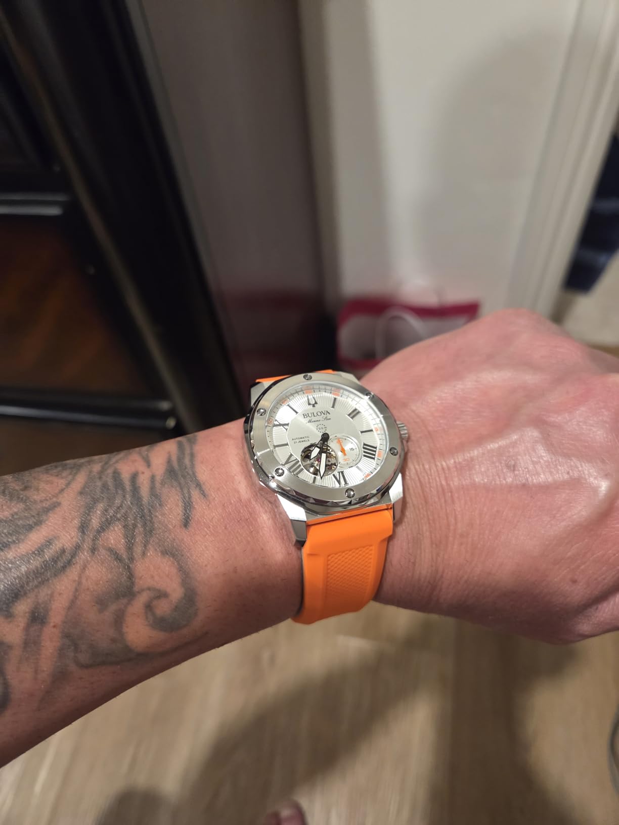 Bulova Men's Marine Star 'Series A' Automatic Watch with Orange Silicone Strap Style: 98A226 customer photo 2