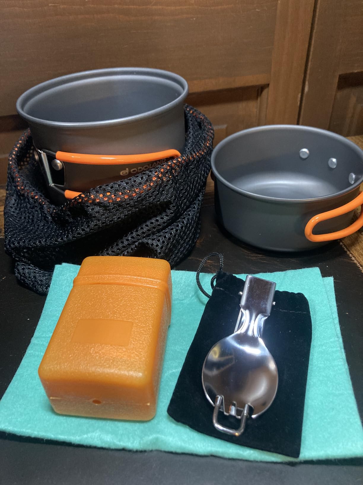 Odoland Camping Cookware Mess Kit, Lightweight Pot Stove Spork Set | Portable 6pcs Backpacking Gear with Carry Mesh Bag for Outdoor Camping Cooking Hiking and Picnic customer photo 1