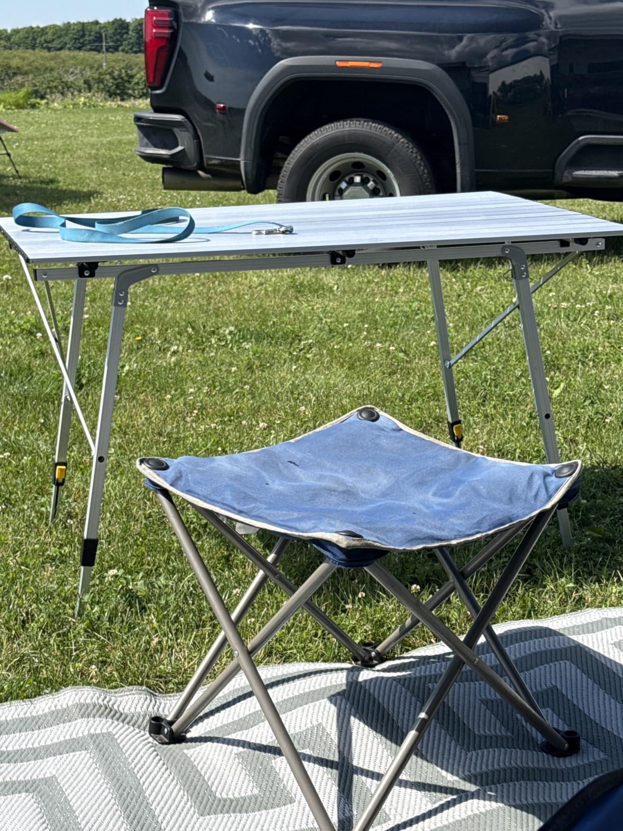 Portal Outdoor Folding Portable Picnic Camping Table with Adjustable Height Aluminum Roll Up Table Top Mesh Layer, Silver customer photo 1
