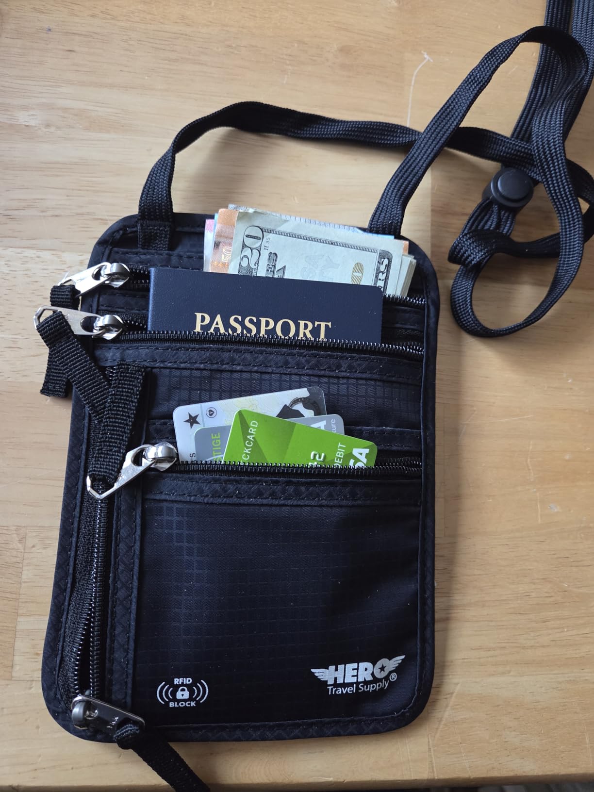 HERO Neck Wallet - RFID Blocking Passport Holder, Easy to Conceal Travel Pouch (Black) customer photo 2