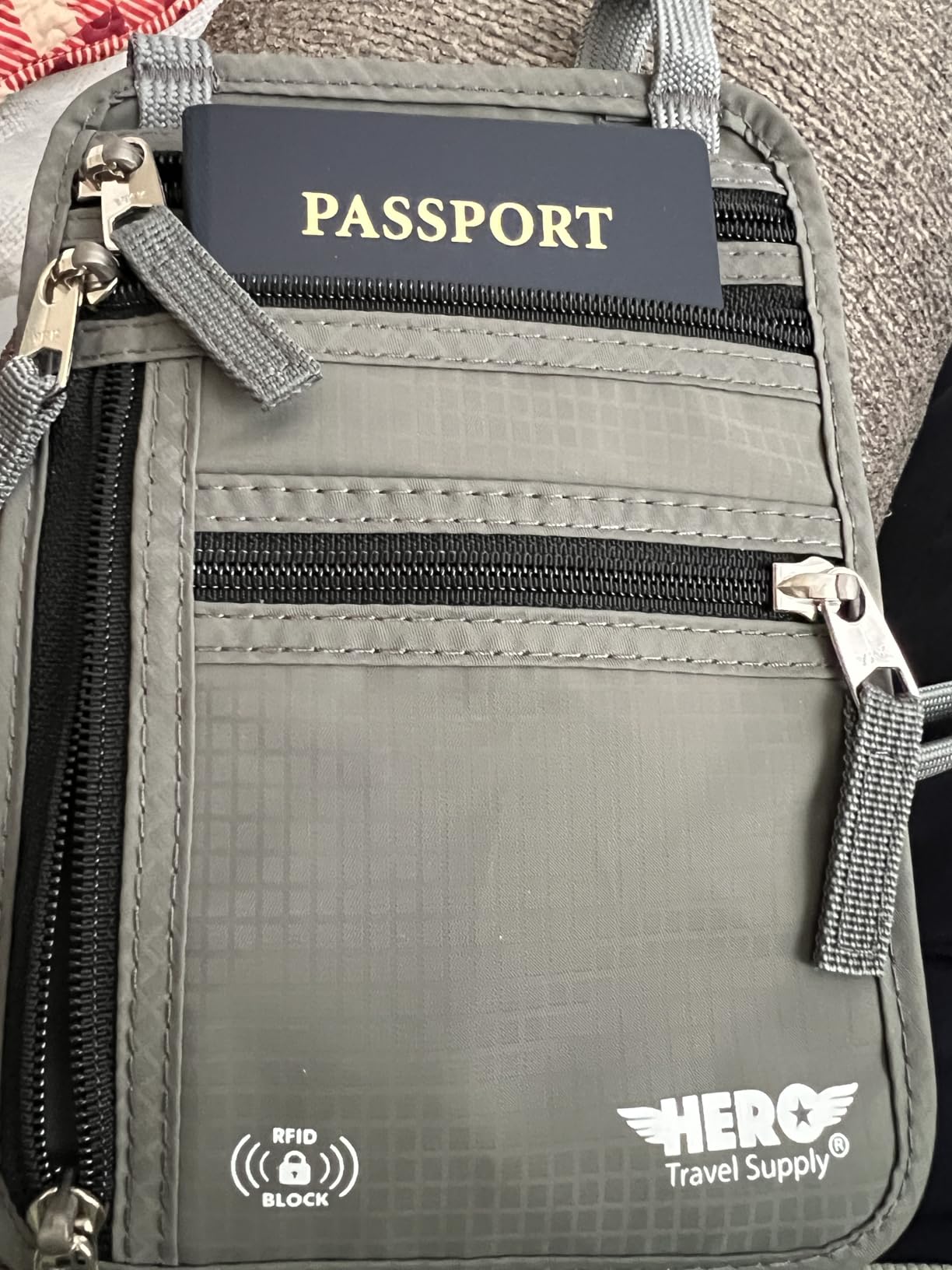 HERO Neck Wallet - RFID Blocking Passport Holder, Easy to Conceal Travel Pouch (Army Grey) customer photo 1
