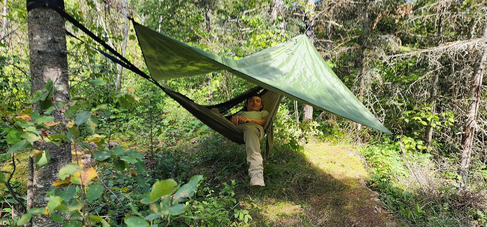 Camping Hammock with Rain Fly Tarp and Mosquito Net Tent Tree Straps, Portable Single Double Nylon Parachute Hammock Rainfly Set for Backpacking Hiking Travel Yard Outdoor Activities Green customer photo 2