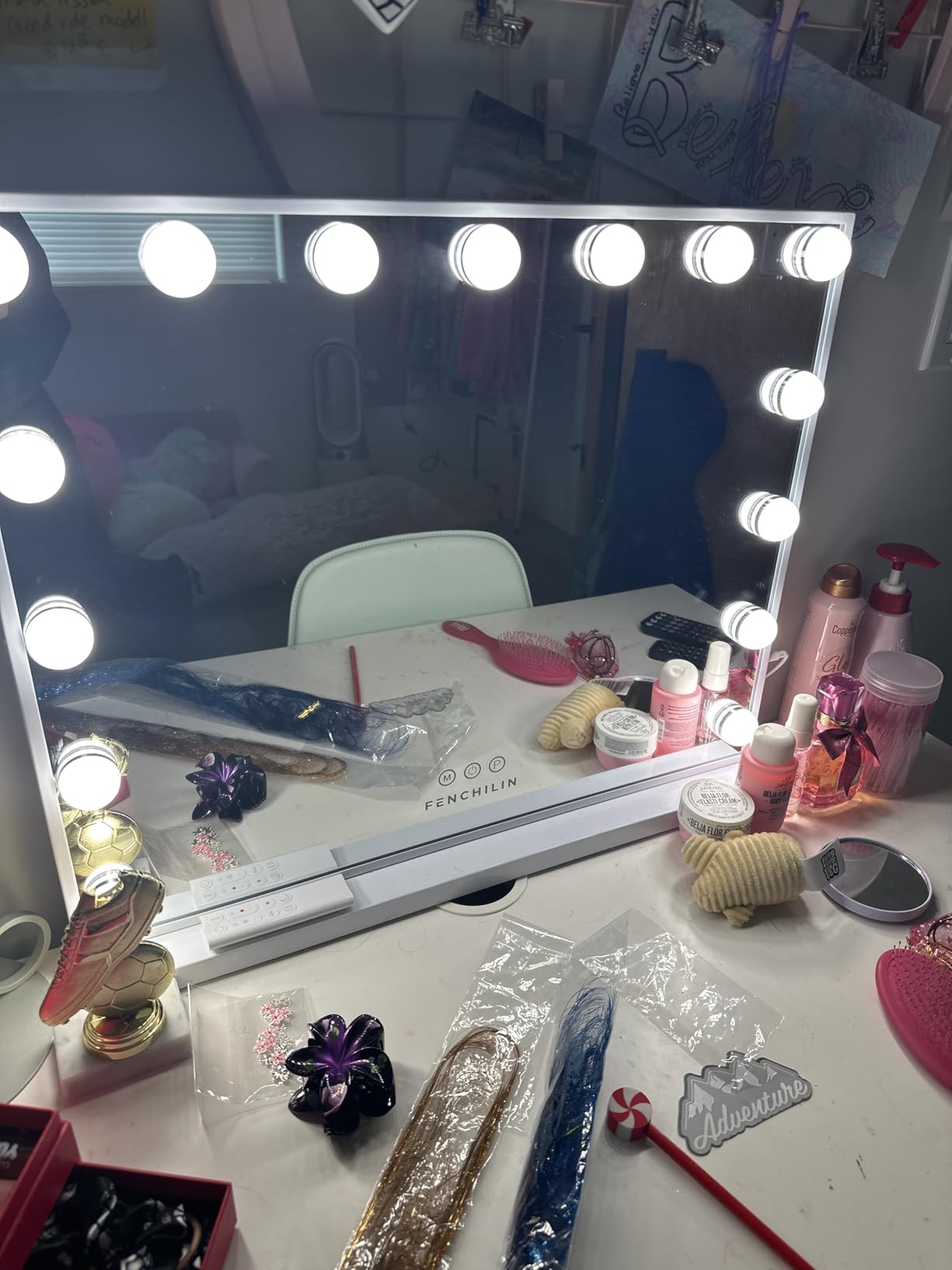 FENCHILIN Vanity Mirror with Lights, Hollywood Lighted Makeup Mirror with 15 Dimmable LED Bulbs for Dressing Room & Bedroom, Slim Metal Frame Design, Tabletop White customer photo 2