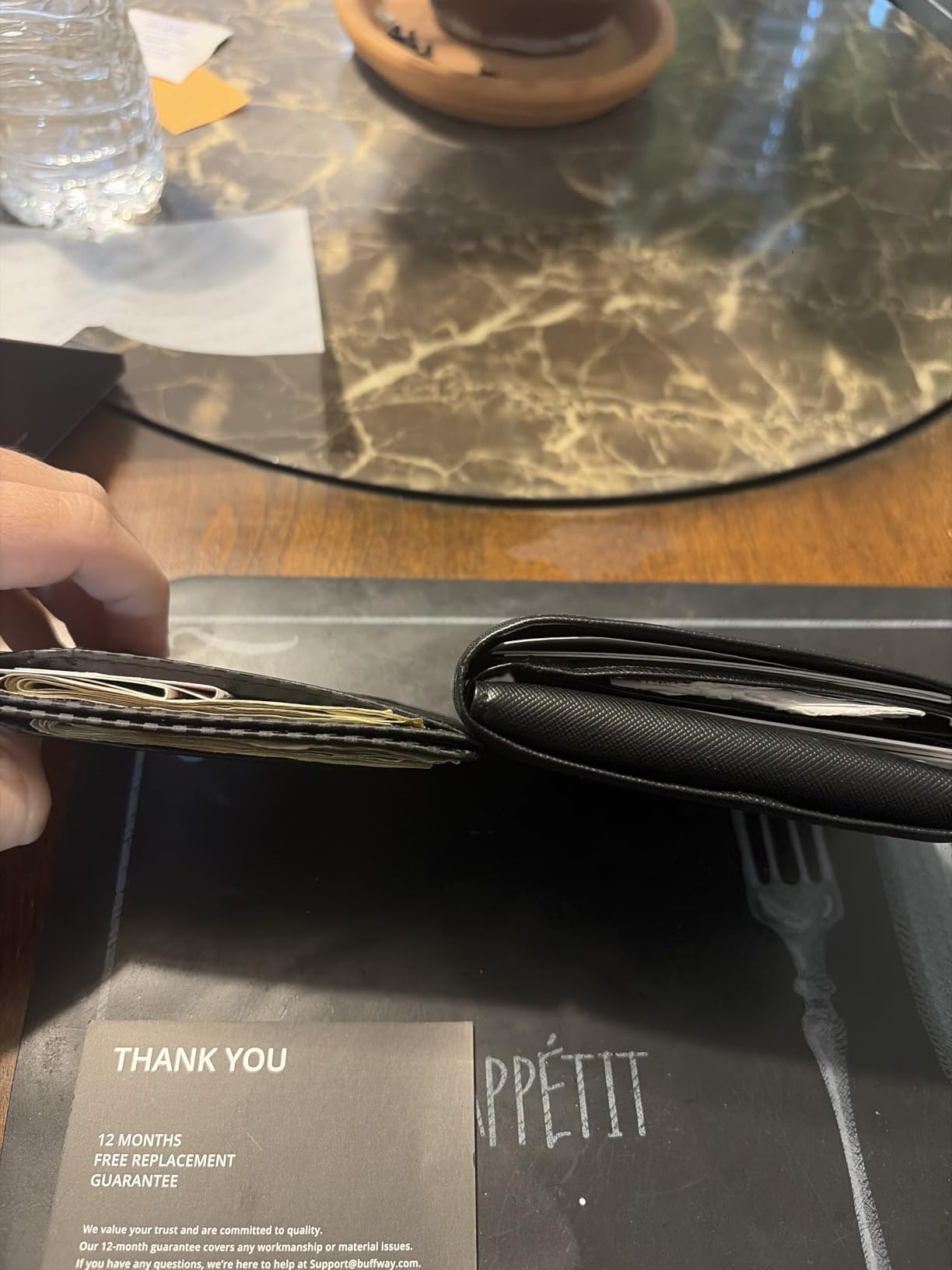Slim Minimalist Front Pocket RFID Blocking Leather Wallets for Men and Women - Carbon Fiber Black customer photo 1