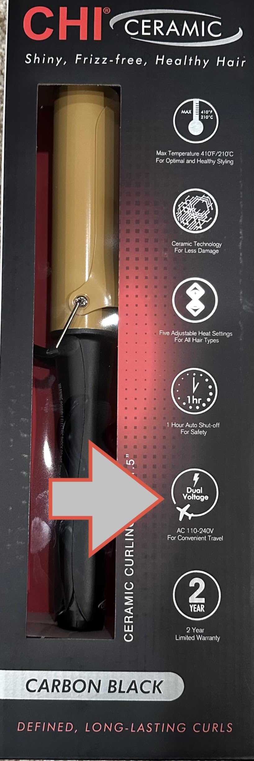 CHI Tourmaline Ceramic Curling Iron, Professional Hair Curler for Smooth, Frizz-Free Curls, Adjustable Temperature, Auto Shut-Off & 6.5 ft Swivel Cord, 1.5