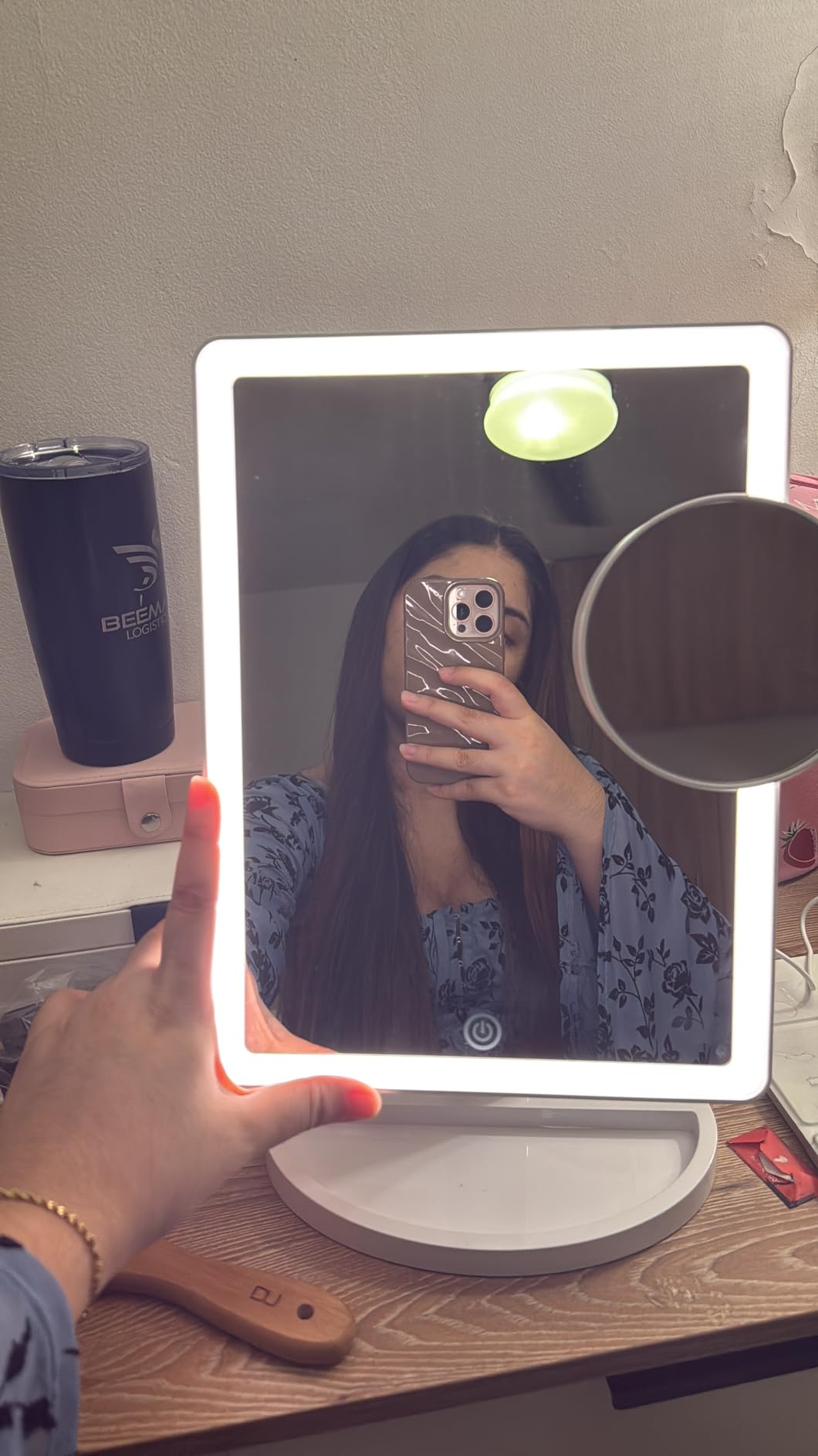 FUNTOUCH Large Lighted Vanity Makeup Mirror with 88 LED (White) | 360 Rotation Touch Screen, 10X Magnification Portable Tabletop Cosmetic Make Up Mirror customer photo 1