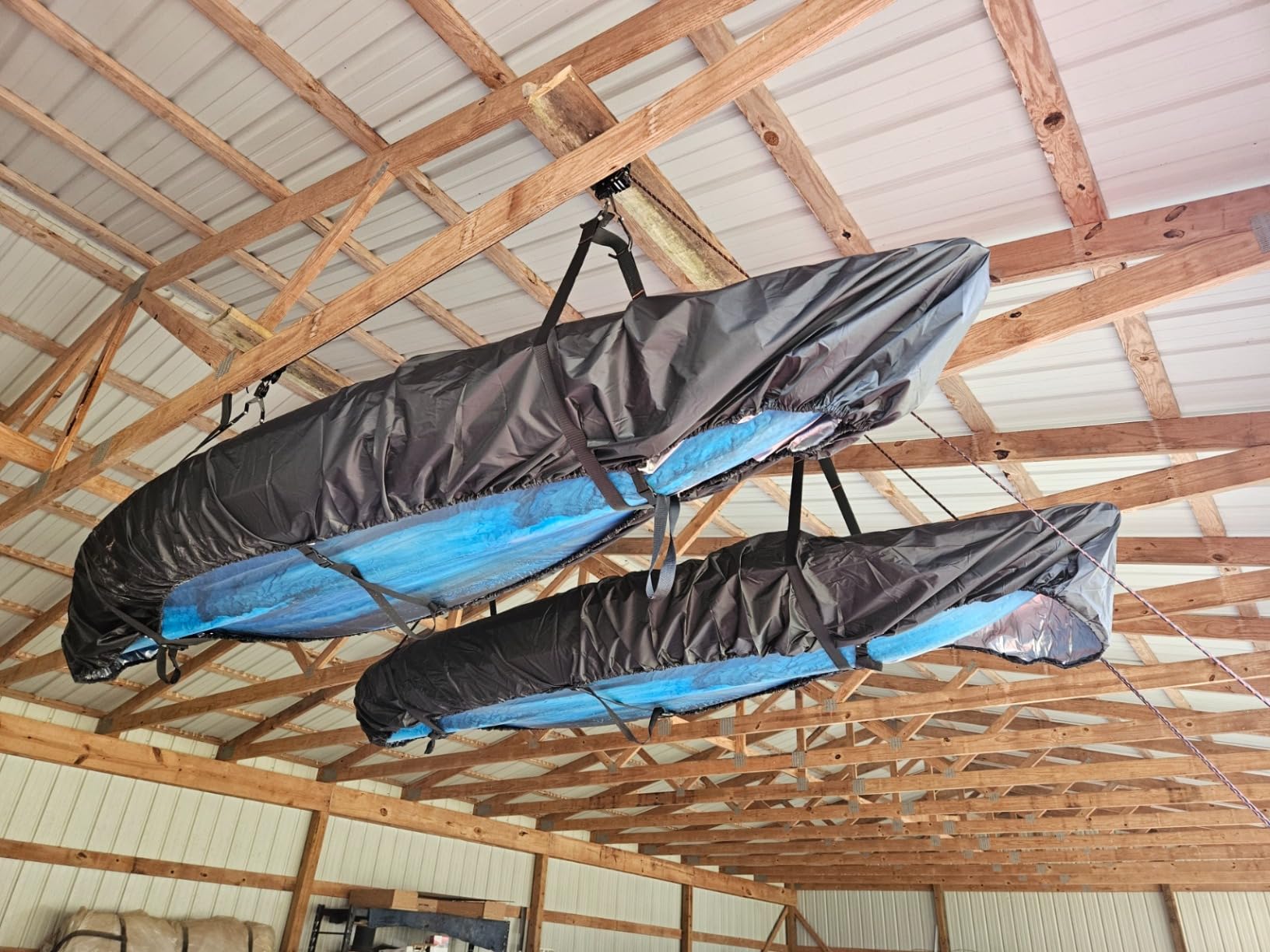 Kayak Ceiling Storage Bike Ceiling Mount Kayak Hoist Lift Storage Garage Pulley System for Canoe Paddleboard Bike Ladder 100 lbs Capacity with Straps customer photo 1