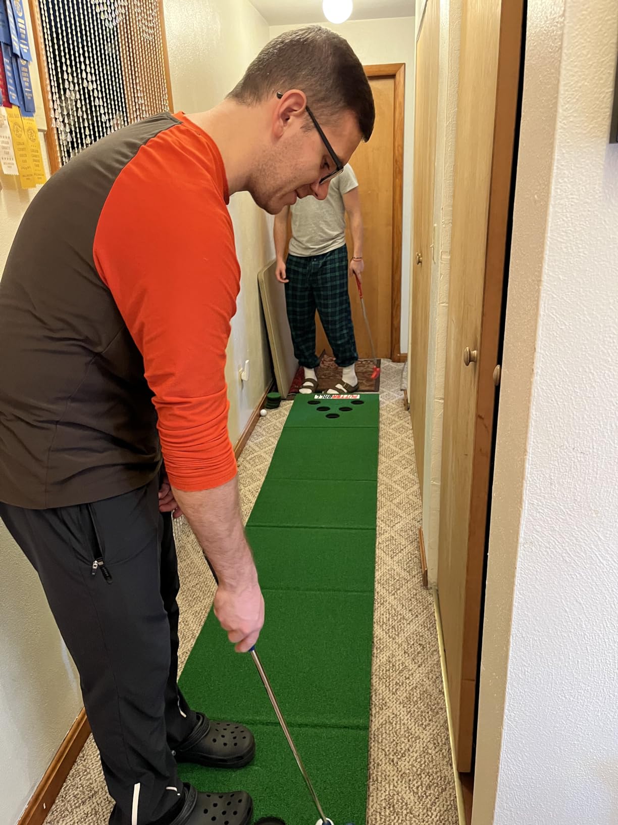 PutterBall Original Golf Putting Game Set - Backyard 12 ft Putting Green Pong Style Golf Mat with 2 Putters, 2 Balls & Hole Covers customer photo 1