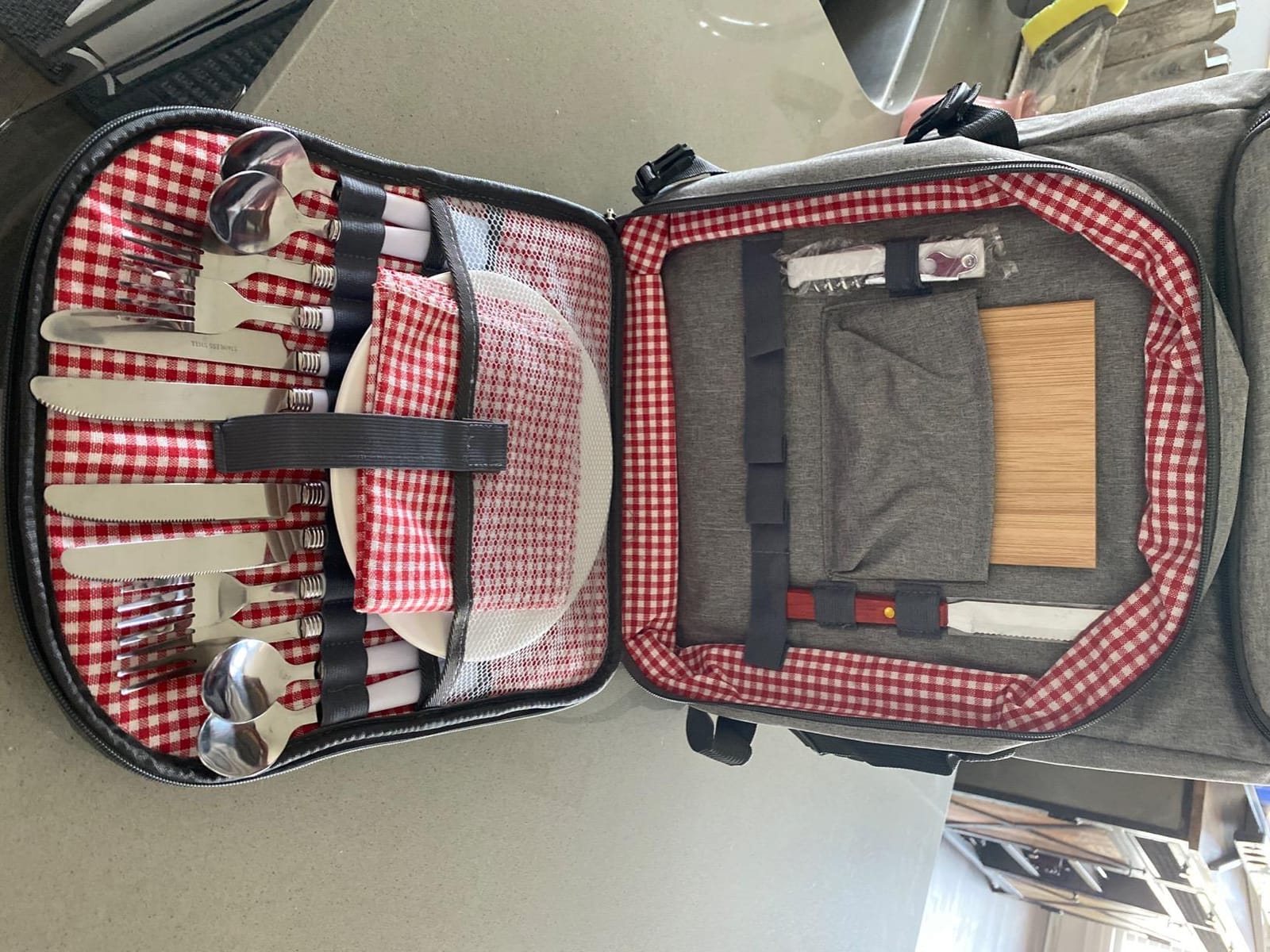 Nature Gear Picnic Backpack for 4, Insulated Picnic Set with Dinnerware, Wine Cooler, Blanket & Cutlery Service, Waterproof Outdoor Bag for Beach, Camping, Travel & Park, Red customer photo 1