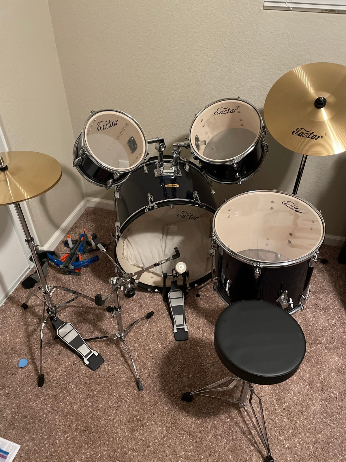 Drum Set Eastar 22 inch for Adults, 5 Piece Full Size Drum Kit Junior Beginner with Pedal Cymbals Stands Stool and Sticks, Metallic Blue customer photo 1