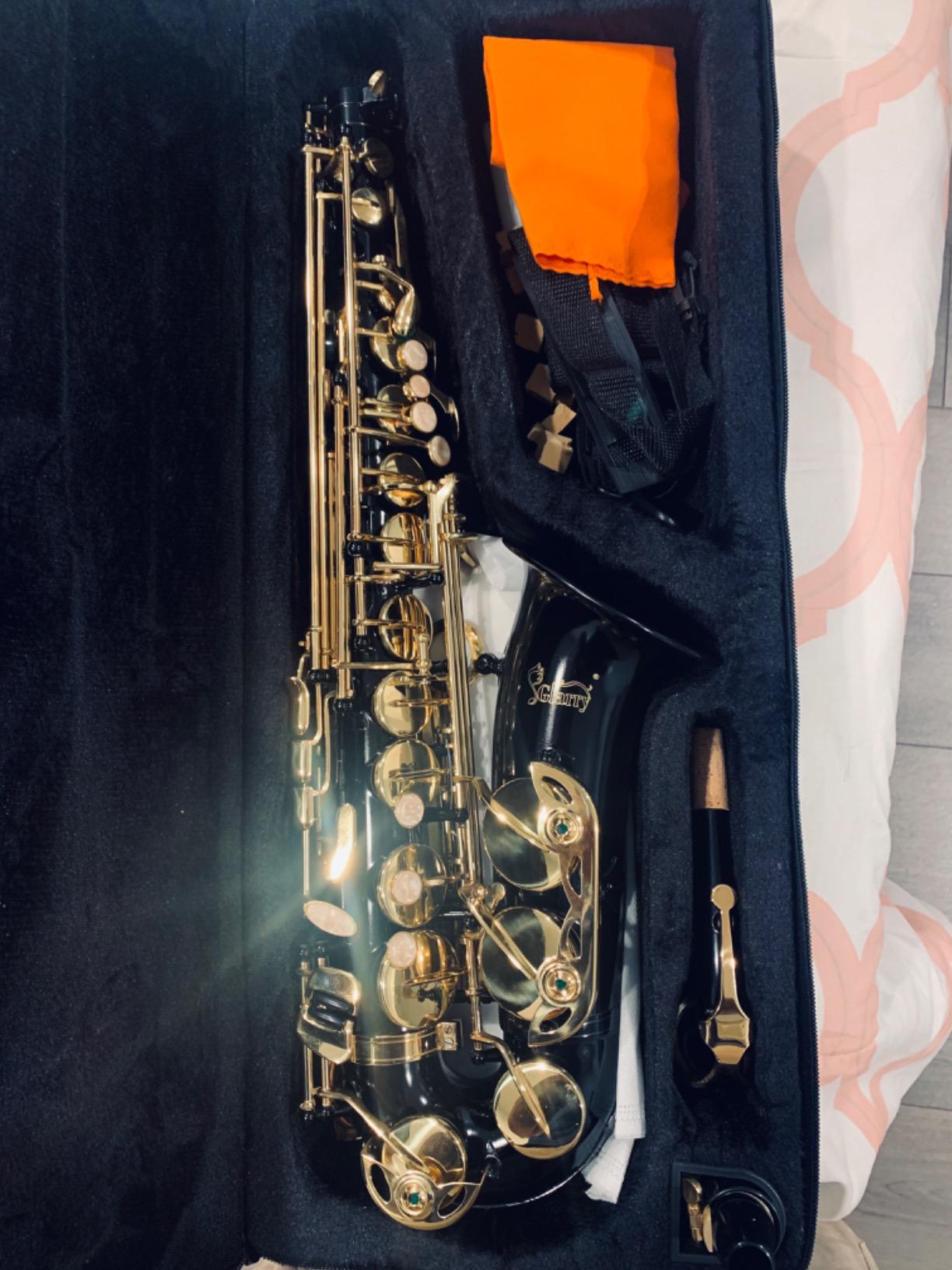 Glarry Student Alto Eb E-flat SAX Saxophone Gold Lacquer SAX Beginners Kit with Case, Reeds, Mouth Piece, Soft Cleaning Cloth and Rod, Gloves (Black) customer photo 2