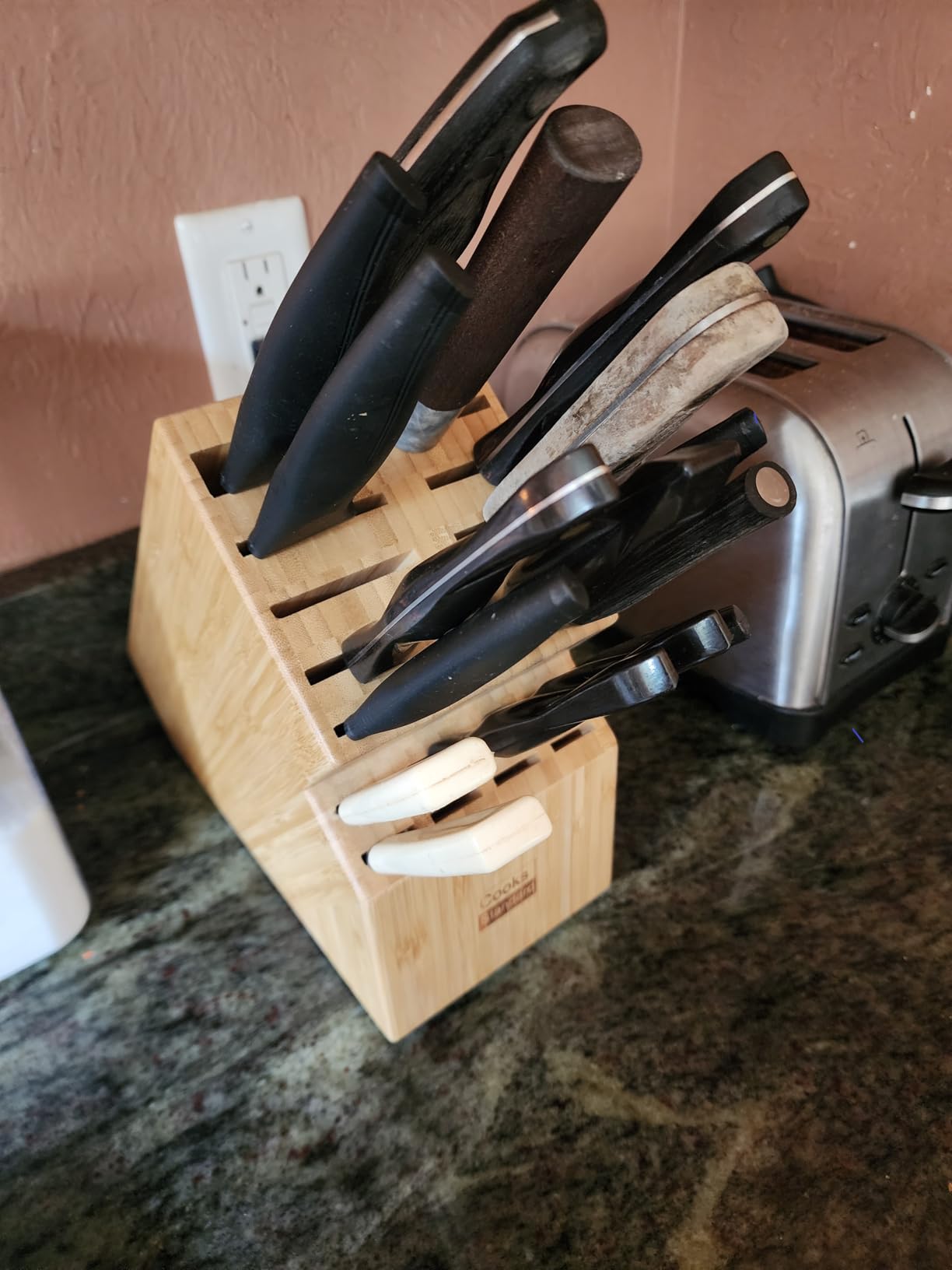 Cook N Home Basics, Acacia Wood Cutlery Storage Block without Knives, Universal Knife Holder Countertop Butcher Block Knife Stand for Easy Kitchen Storage, 20-Slot customer photo 1
