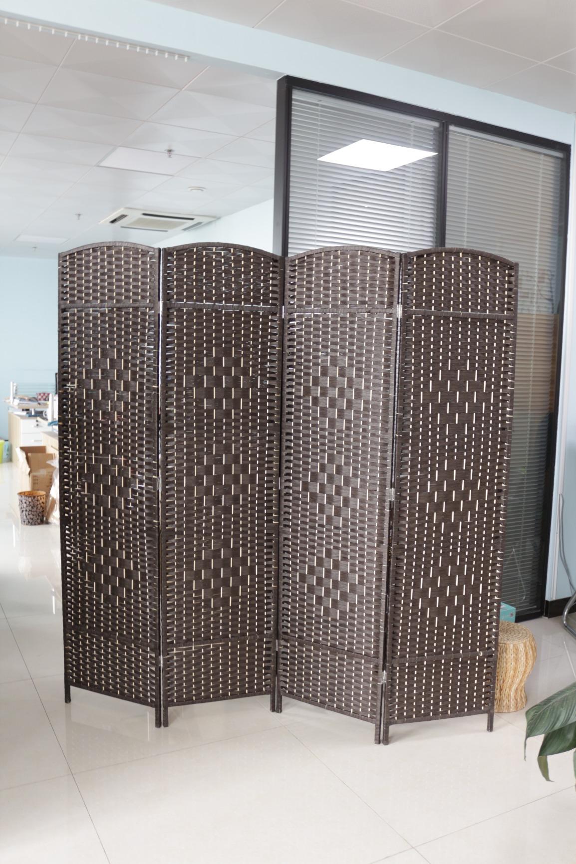 6 Panel Folding Room Divider, Woven Privacy Screen, Light Beige | Solid wood frame, 6FT tall, 94.5 inches wide customer photo 1