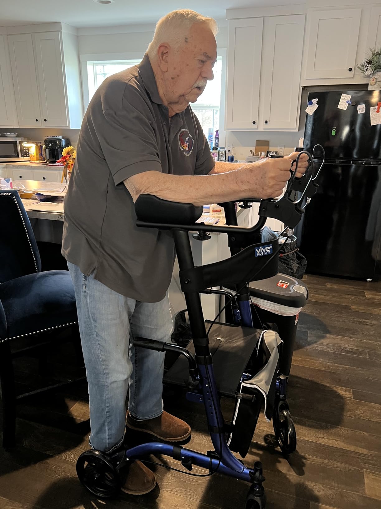 Vive Mobility Upright Walker with Seat - Stand Up Rollator, Arm Rests, Heavy Duty, Folding Medical Aid Scooter for Elderly, Seniors - Walking Assist, Foldable Transport Chair - 300 lb Capacity customer photo 1