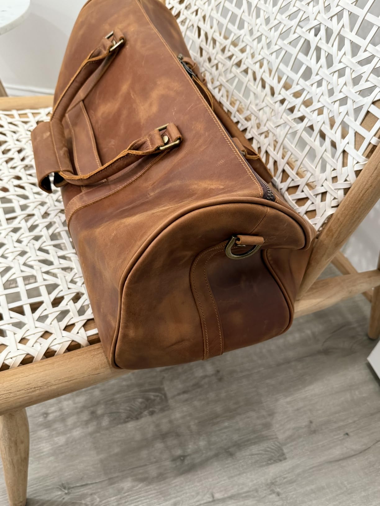 Leather Travel Duffel Bag, Mens Classic Gift Leather Weekend Bag Overnight Full Grain Retro Sport Gym Carry on Luggage YKK Zipper (Brown) customer photo 2