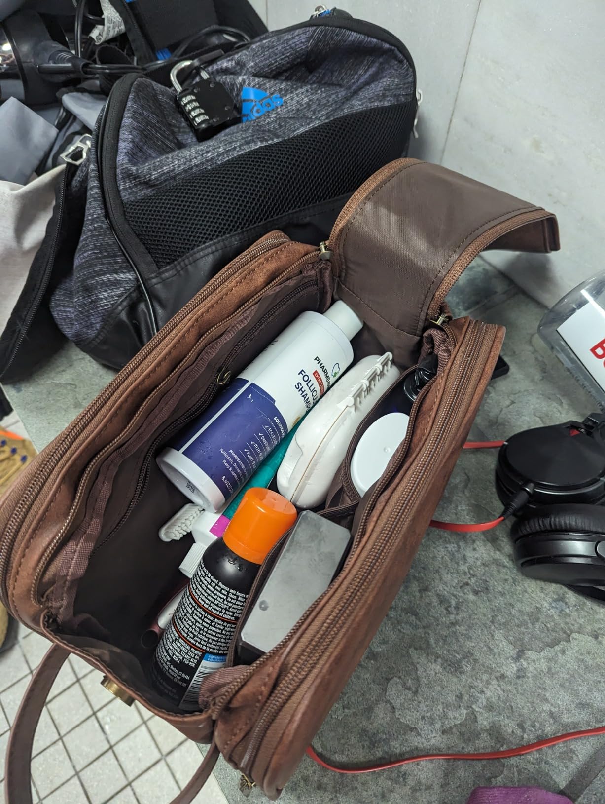 Elviros Toiletry Bag for Men PU Leather Shaving Dopp Kit (Large,Brown) | Water-Resistant Travel Organizer for Bathroom Toiletries, Grooming Items, Shaving Tools, and Daily Storage customer photo 2