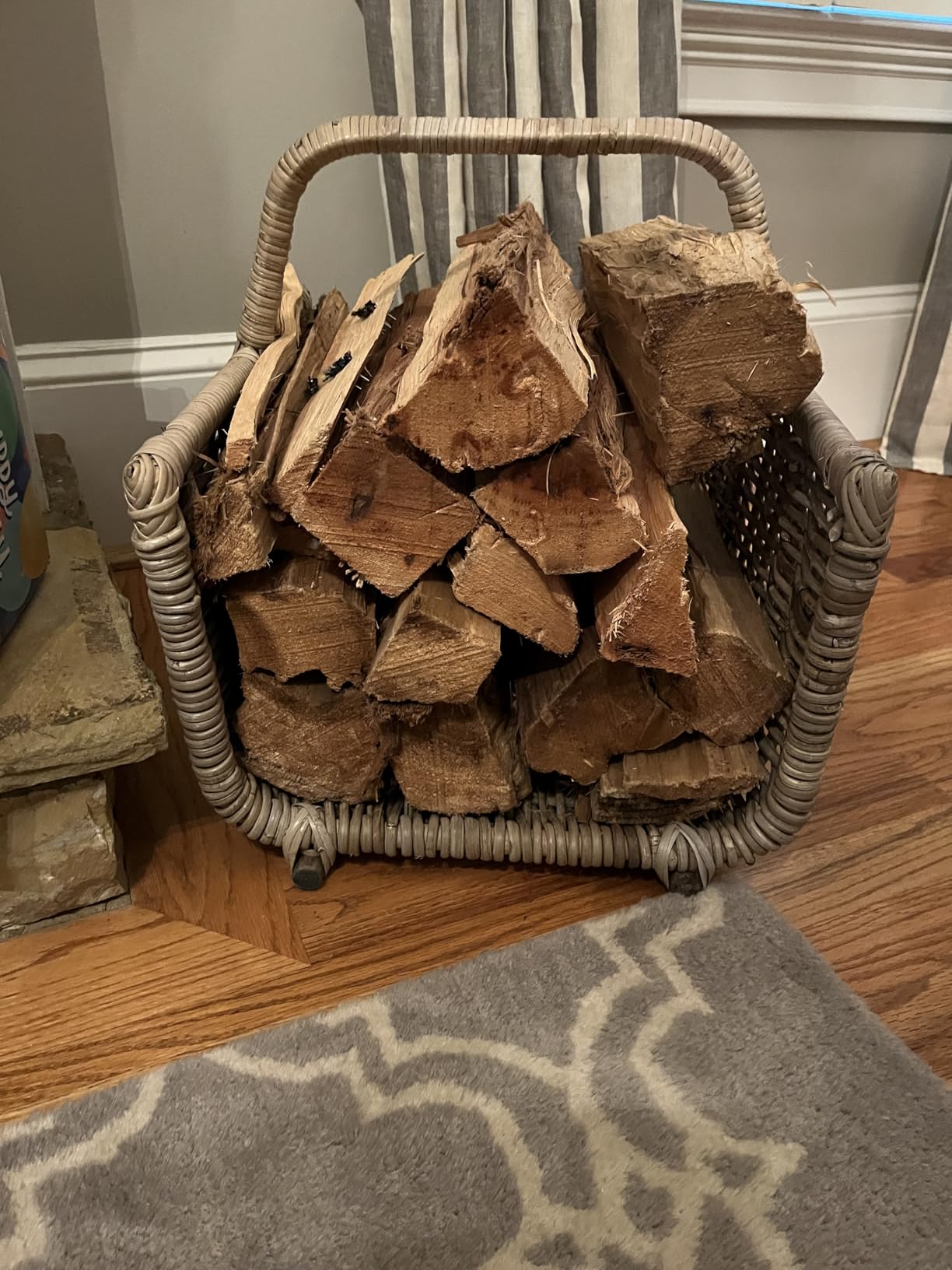 KOUBOO Rattan Firewood Log Basket Wicker Wood Storage Indoor Gray Brown | Handwoven Natural Rattan, Built-In Handles, Multi-Purpose Storage, Lightweight Design, Holds Up to 20 Logs customer photo 1
