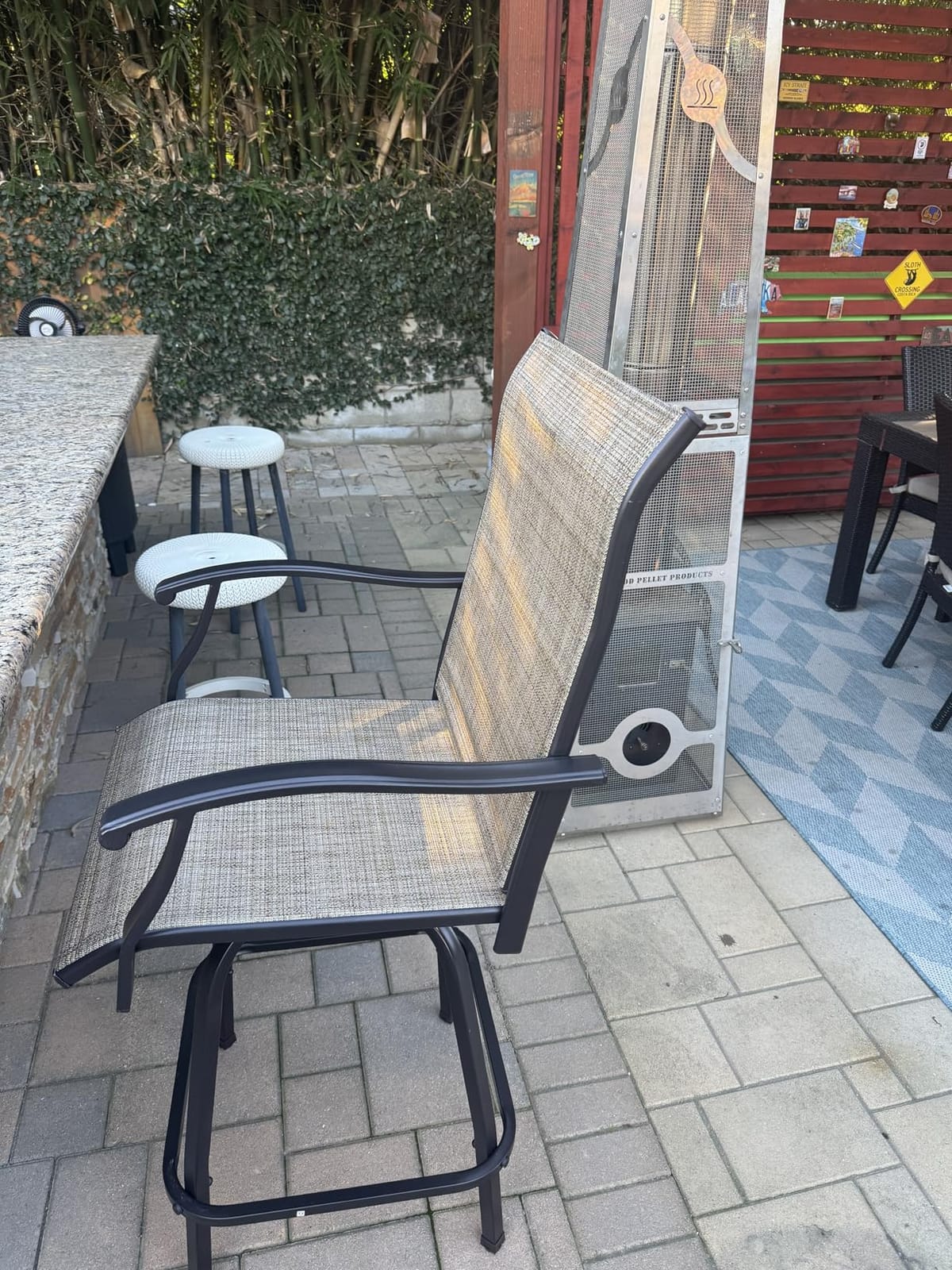 PHI VILLA 3 Piece Outdoor Swivel Bar Stools Set, Bar Height Patio Set | with 2 Padded Brown Textilene Fabric Chairs, All-Weather High Top Patio Bistro Pub Table and Chairs Furniture customer photo 2