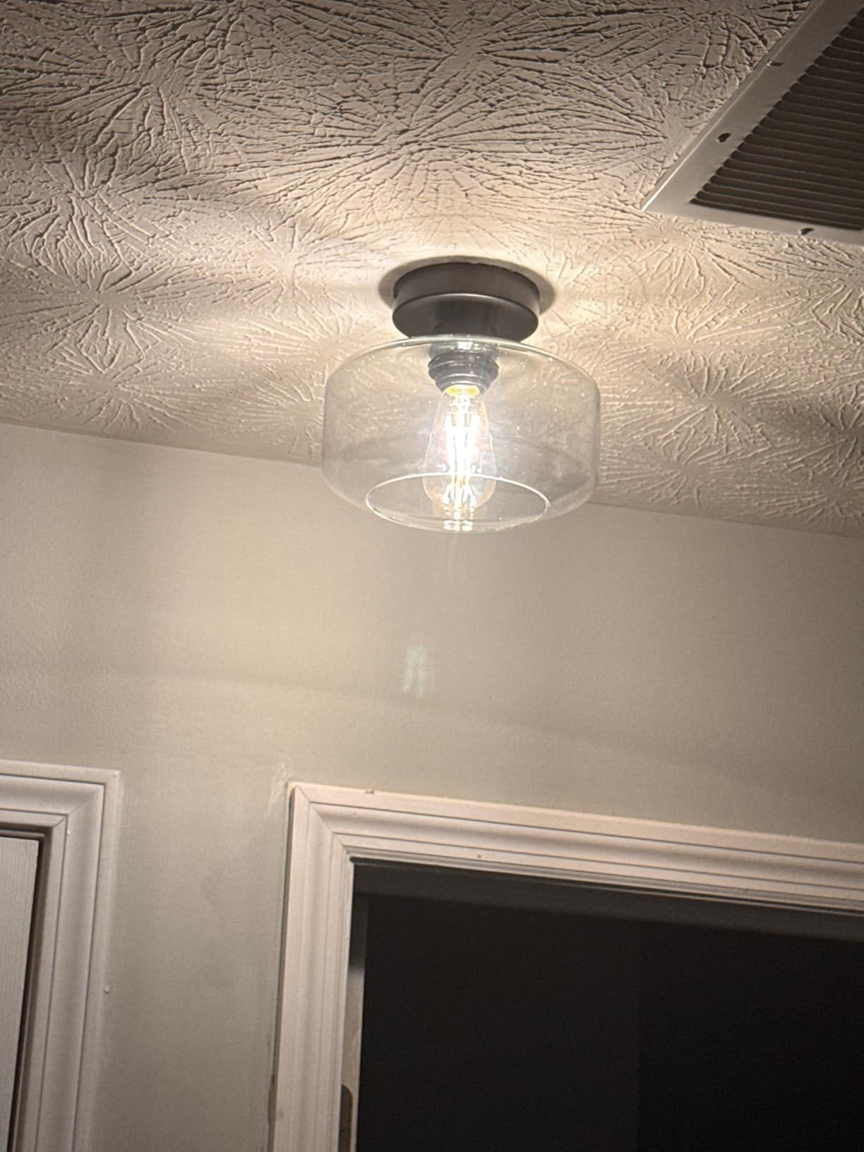 MAXvolador Industrial Semi Flush Mount Ceiling Light, Clear Glass Pendant Lamp Shade, Farmhouse Lighting for Hallway, Vintage Hanging Light Fixtures customer photo 1
