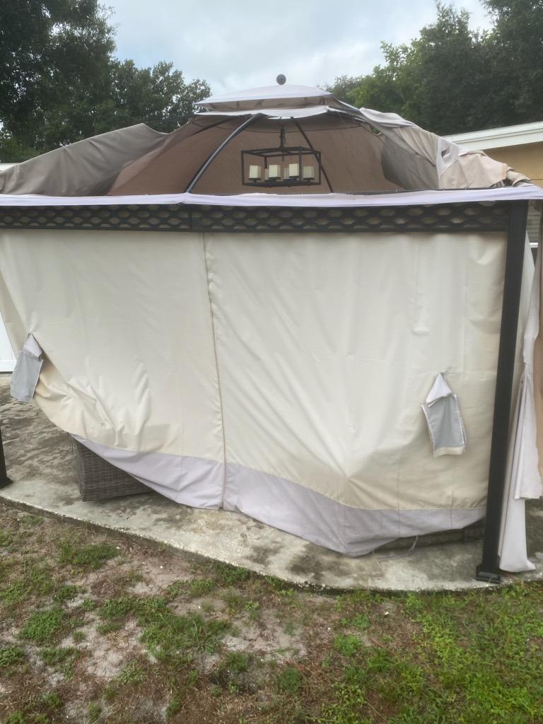 SUNJOY 8 x 5 ft Grill Gazebo with Double Tiered Canopy Roof, Black Steel Frame Grill Gazebo for Outdoor, Patio, Garden, and Backyard Activities, Beige customer photo 2