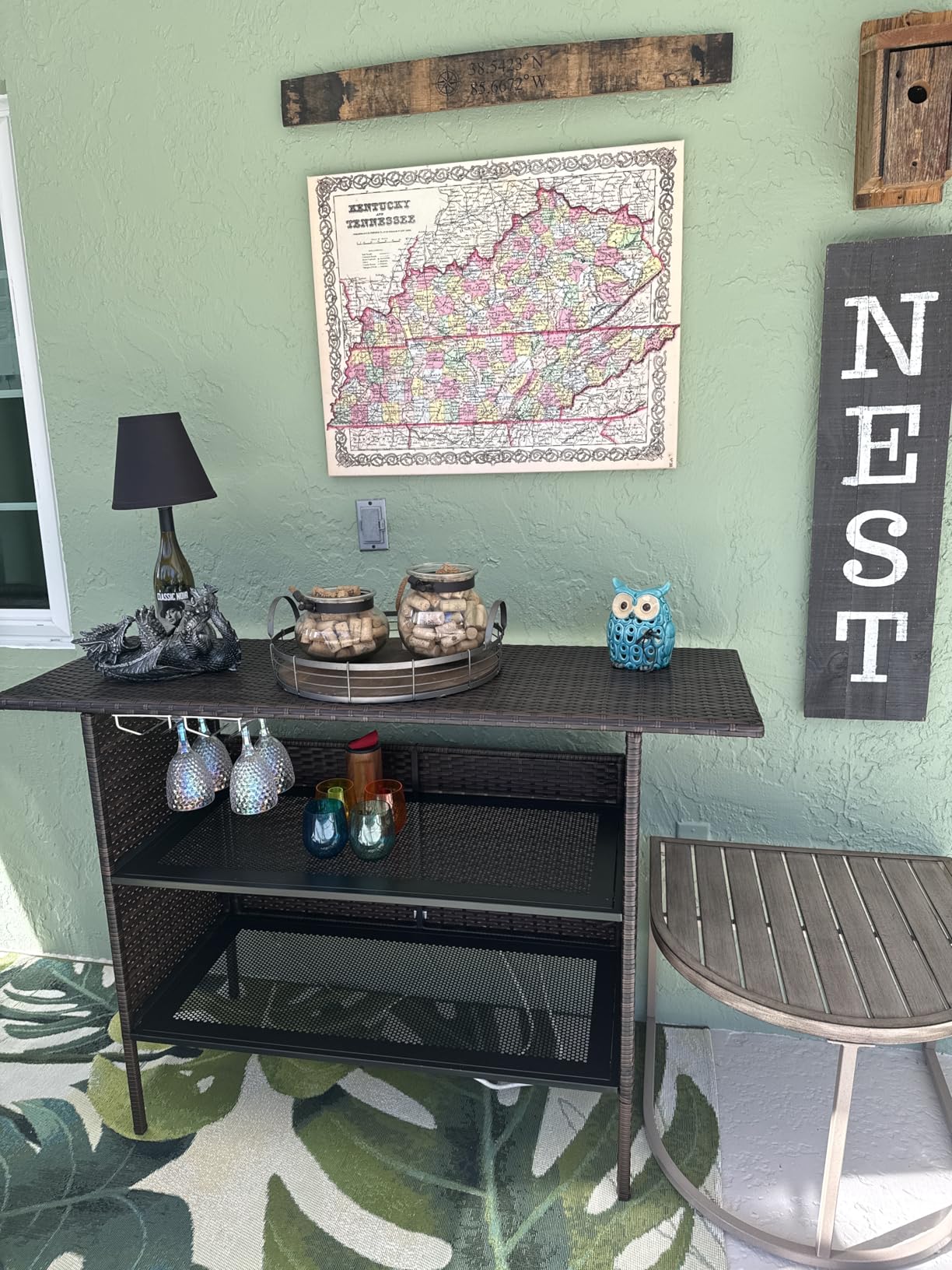 VINGLI Wicker Outdoor Bar Table with 2 Steel Shelves, Sets of Rails, Rattan Patio Storage for Backyard, Poolside, Garden customer photo 1