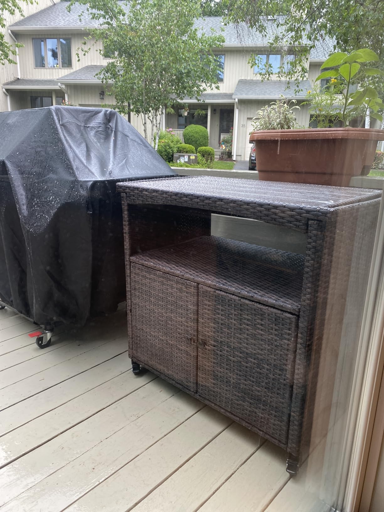 VINGLI Wicker Outdoor Bar Table with 2 Steel Shelves, Sets of Rails, Rattan Patio Storage for Backyard, Poolside, Garden customer photo 2