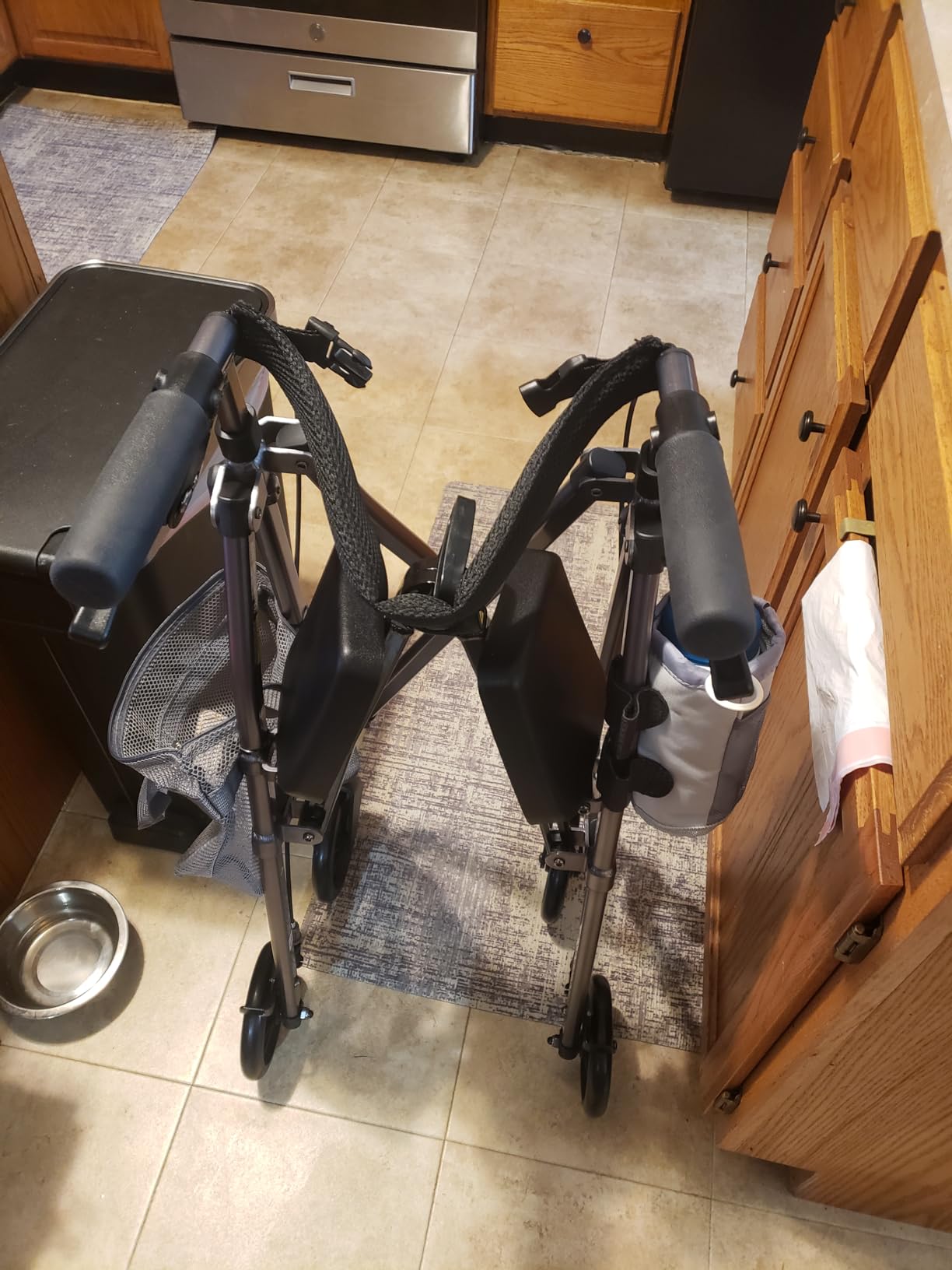 Stander Space Saver Rollator, Lightweight Folding Rolling Walker with Seat for Seniors & Adults, 4-Wheel Mobility Aid with 6-inch Wheels, Locking Brakes & Padded Seat with Backrest, Black Walnut customer photo 1