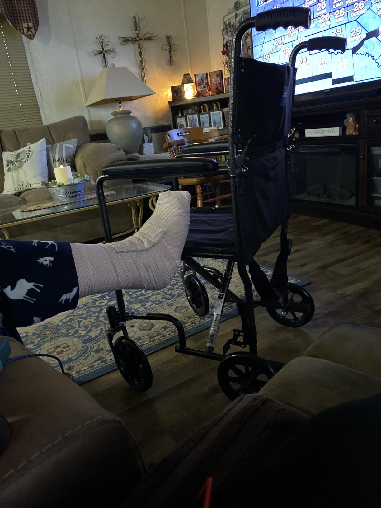Medline Durable Folding Steel Transport Wheelchair with Swing-Away Footrests, 19-Inch Seat Width, Black Frame, Black Upholstery customer photo 1