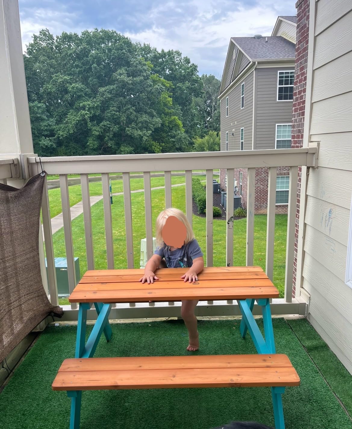 Teamson Kids - Wooden Outdoor Child Children Kids Picnic Table & Chair Bench Set - Brown/Aqua | Weather-Resistant Pine Wood, Seats 4 Children, Ideal for Backyard, Patio, Garden customer photo 2