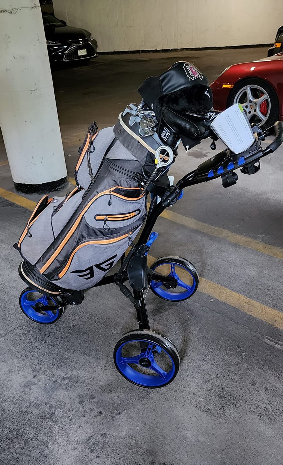 SereneLife 3-Wheel Golf Push Cart - Foldable, Adjustable Handle, Brake | Deluxe Golf Cart With Scorecard, Cup, Cooler & Umbrella Holders, Aluminum Frame And EZ-Fold Design customer photo 2