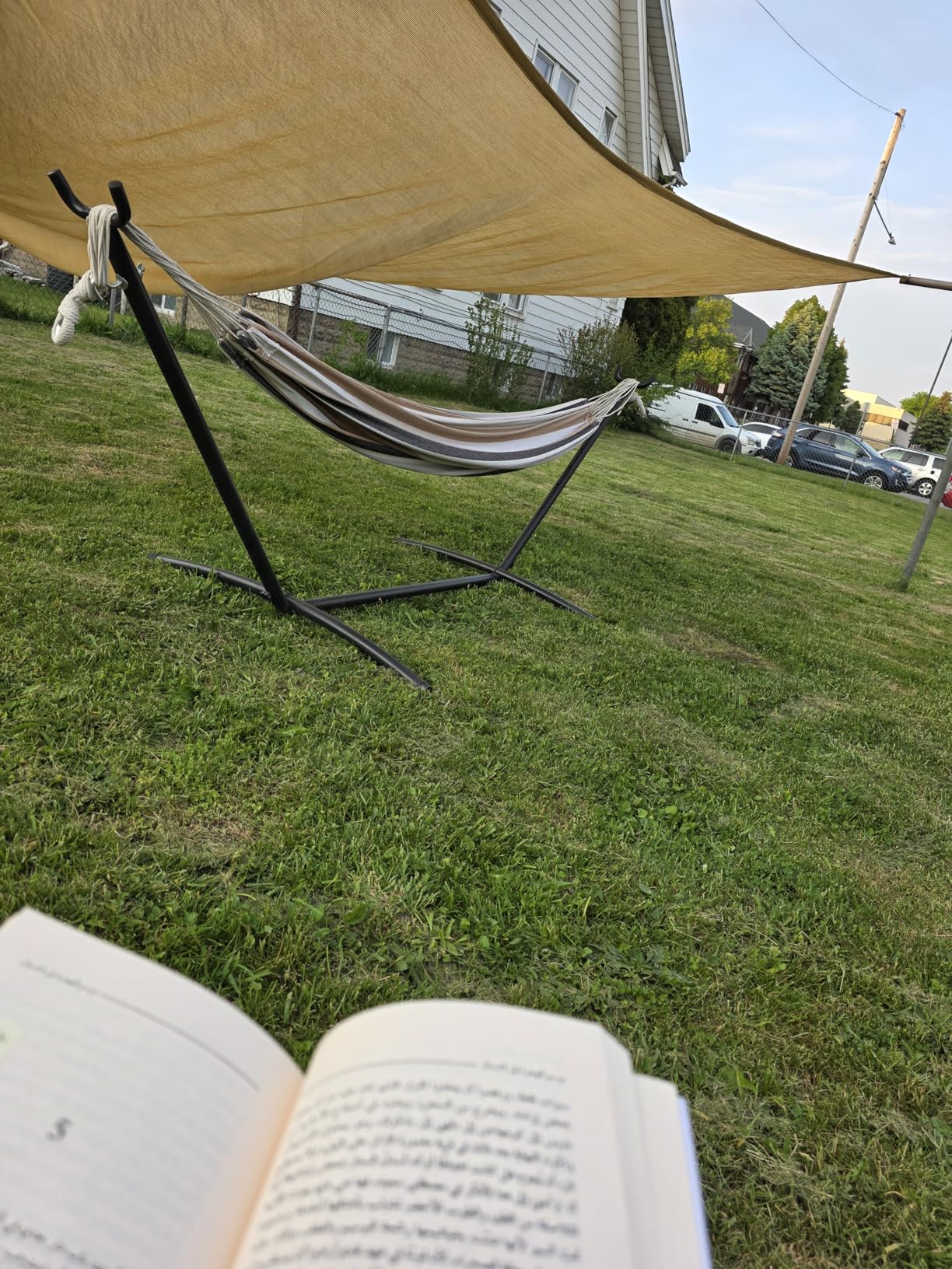 SUPER DEAL Portable 2 Person Hammock with 9FT Hammock Stand, 620 LBS Capacity Adjustable Hammock Bed with Space Saving Carrying Case Included for Camping Garden Backyard Patio Indoor Outdoor customer photo 1