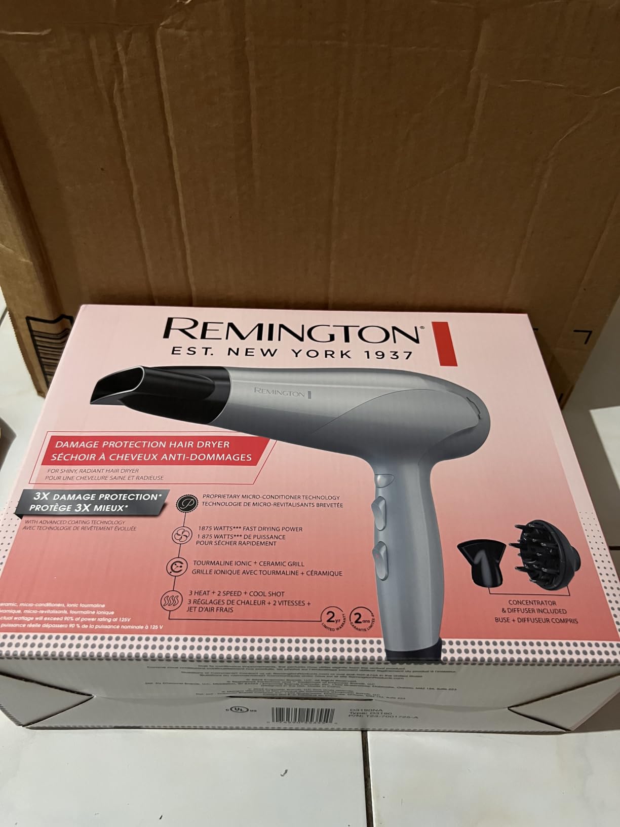 Remington Damage Protection Hair Dryer with Ceramic Ionic Tourmaline Technology, Grey, Diffuser and Concentrator, 3 Piece Set customer photo 1