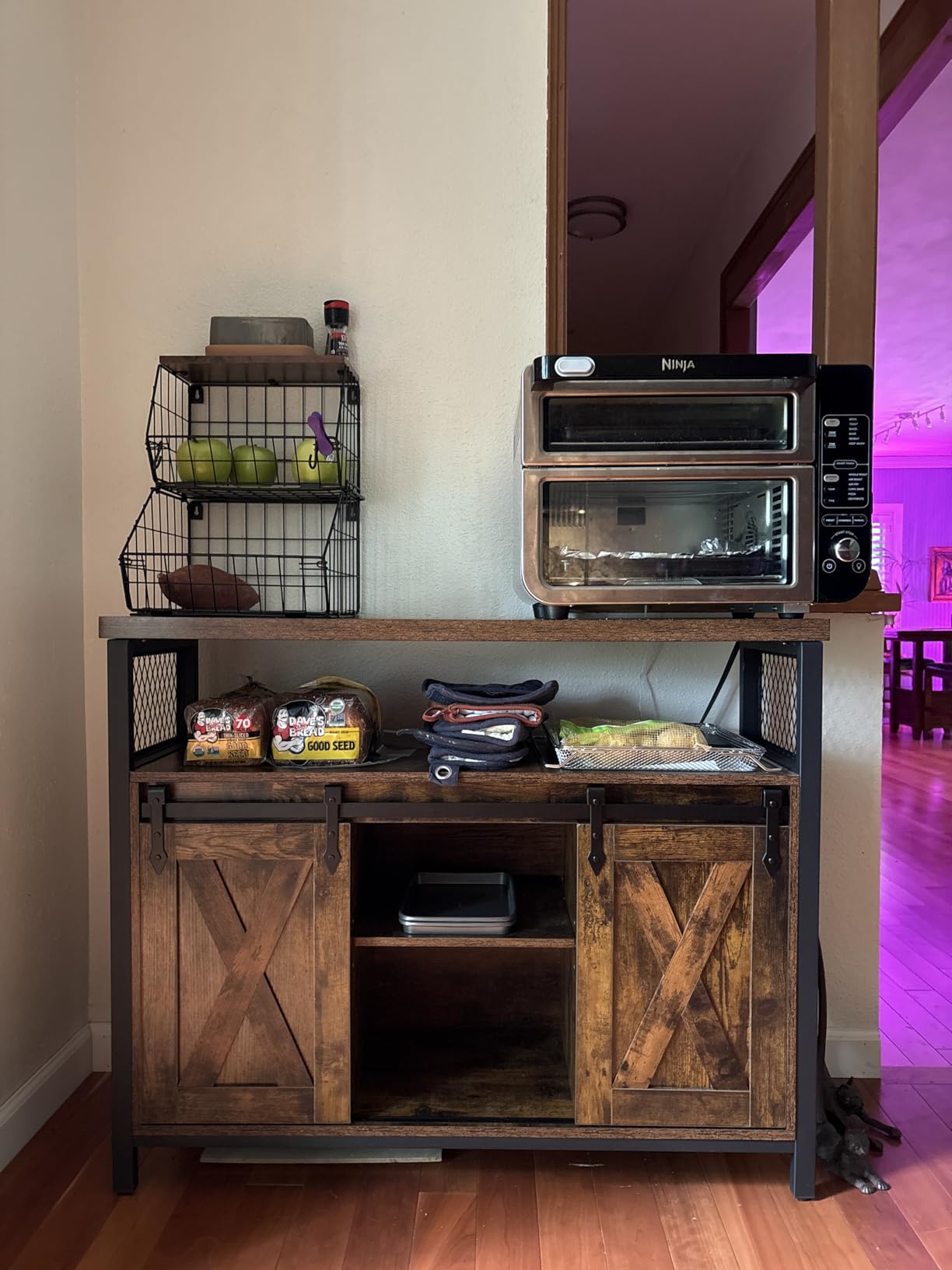 VASAGLE Buffet Cabinet, Coffee Bar with 2 Sliding Barn Doors | Sideboard Storage Cabinet, Adjustable Shelves, Rustic Brown, DAXTON Collection customer photo 2