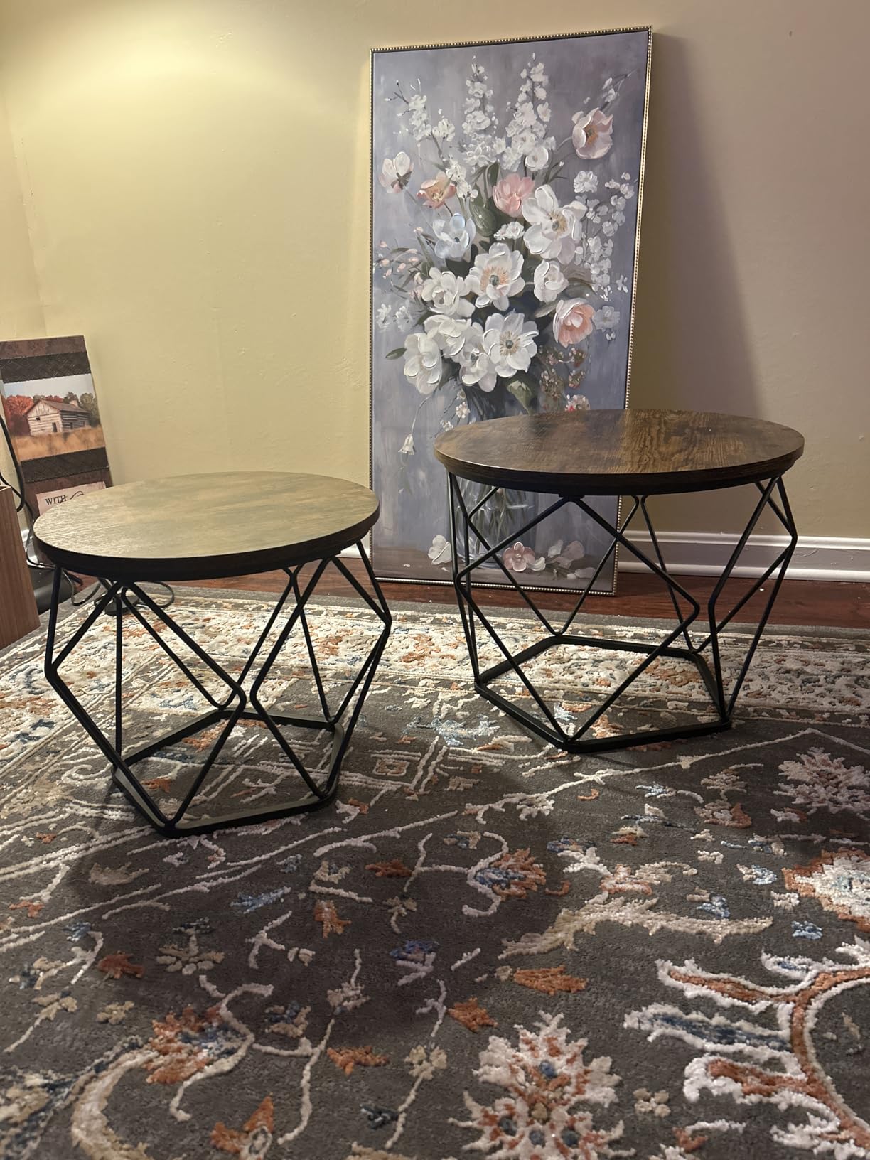 VASAGLE Small Round Coffee Table Set of 2, with Steel Frame | Side End Table for Living Room, Bedroom, Office, 19.7 Dia. x 15.7 H Inches, Rustic Brown and Ink Black, ULET040B01 customer photo 1
