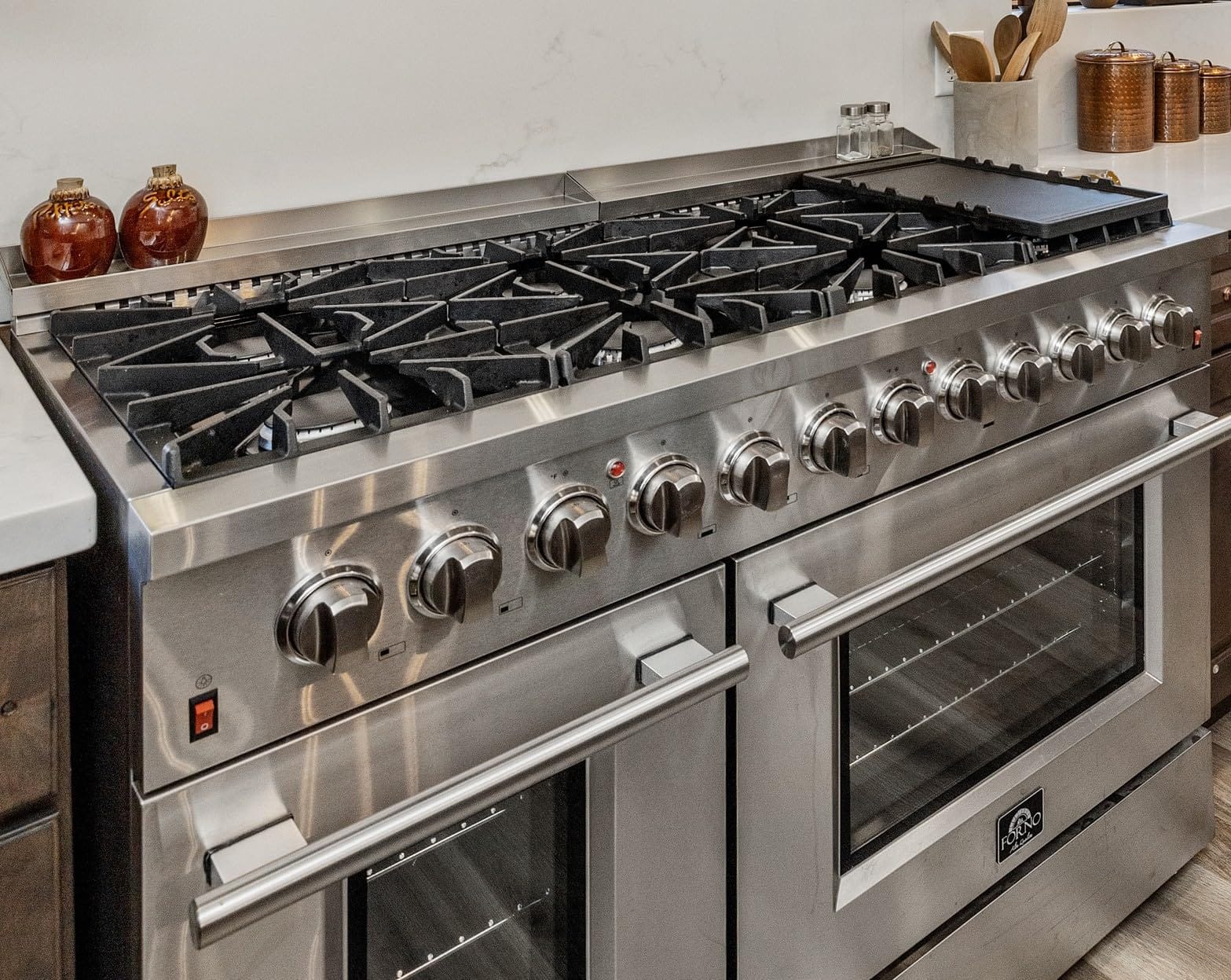 FORNO Galiano Dual Fuel 48 Inch Freestanding Range 8 Sealed Brass Burners Cooktop - 6.58 Cu. Ft. Double Convection Electric Oven - Stainless Steel Stove Range Heavy Duty Cast Iron Grates customer photo 1