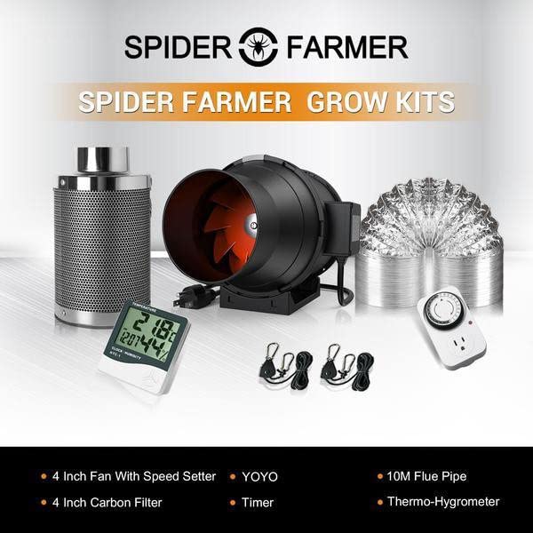 Spider Farmer 4 Inch Air Filtration Kit with RJ12 Speed Controller | Complete ventilation kit with inline duct fan, carbon filter, and 13 ft ducting for grow tents and indoor gardening customer photo 2