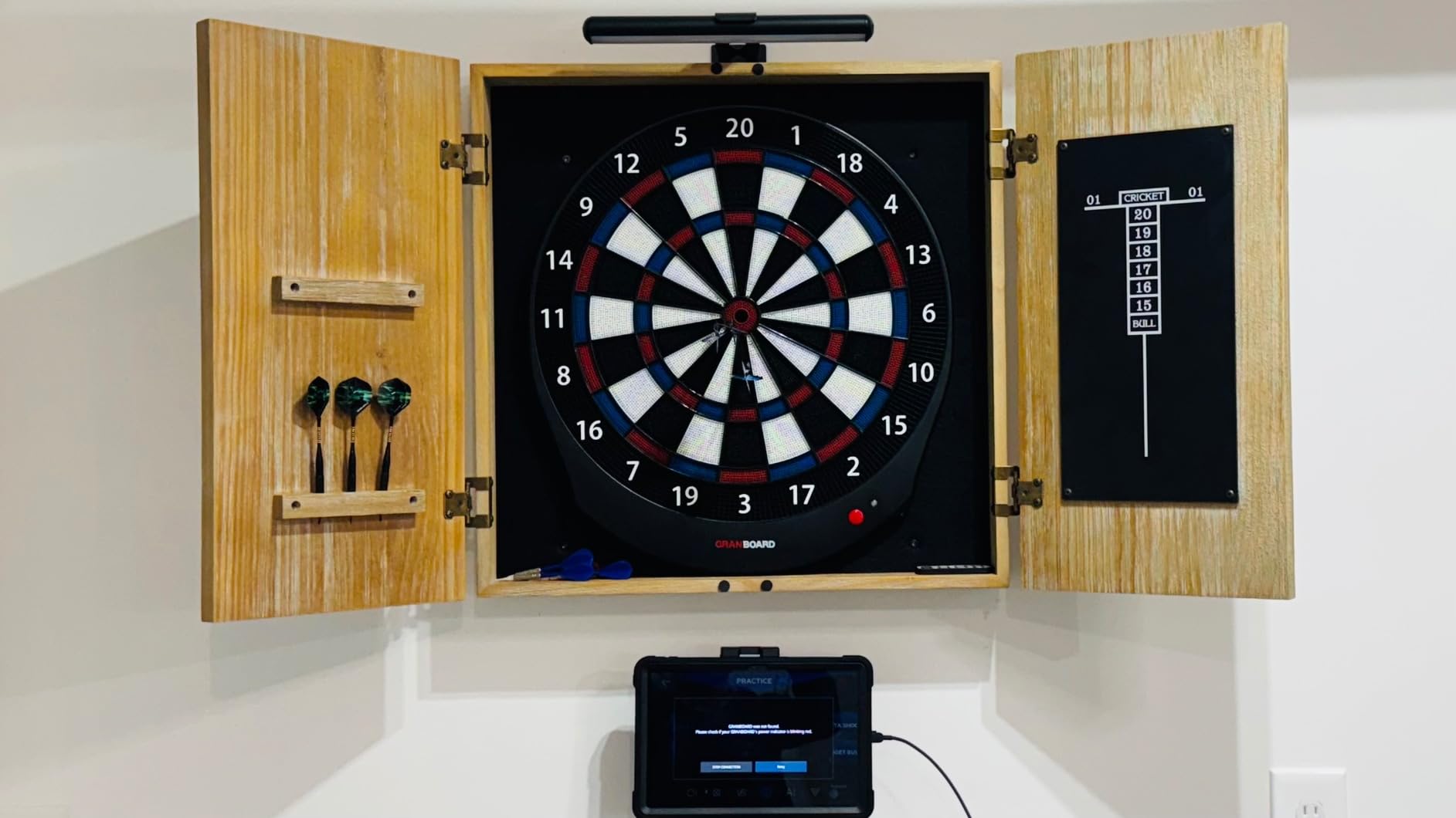 American Legend Barnwood Dartboard Cabinet with Wheat Finished Barn Style Doors - Dartboard Not Included customer photo 2