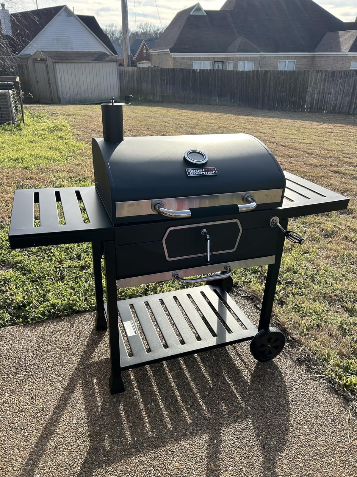 Royal Gourmet CD2030AN Deluxe 30-Inch Charcoal Grill, Collapsible Tables | Large BBQ Smoker, Crank Handle, Front Charcoal Access Door, Temperature Gauge, Picnic Camping Patio Backyard Cooking, Black customer photo 1