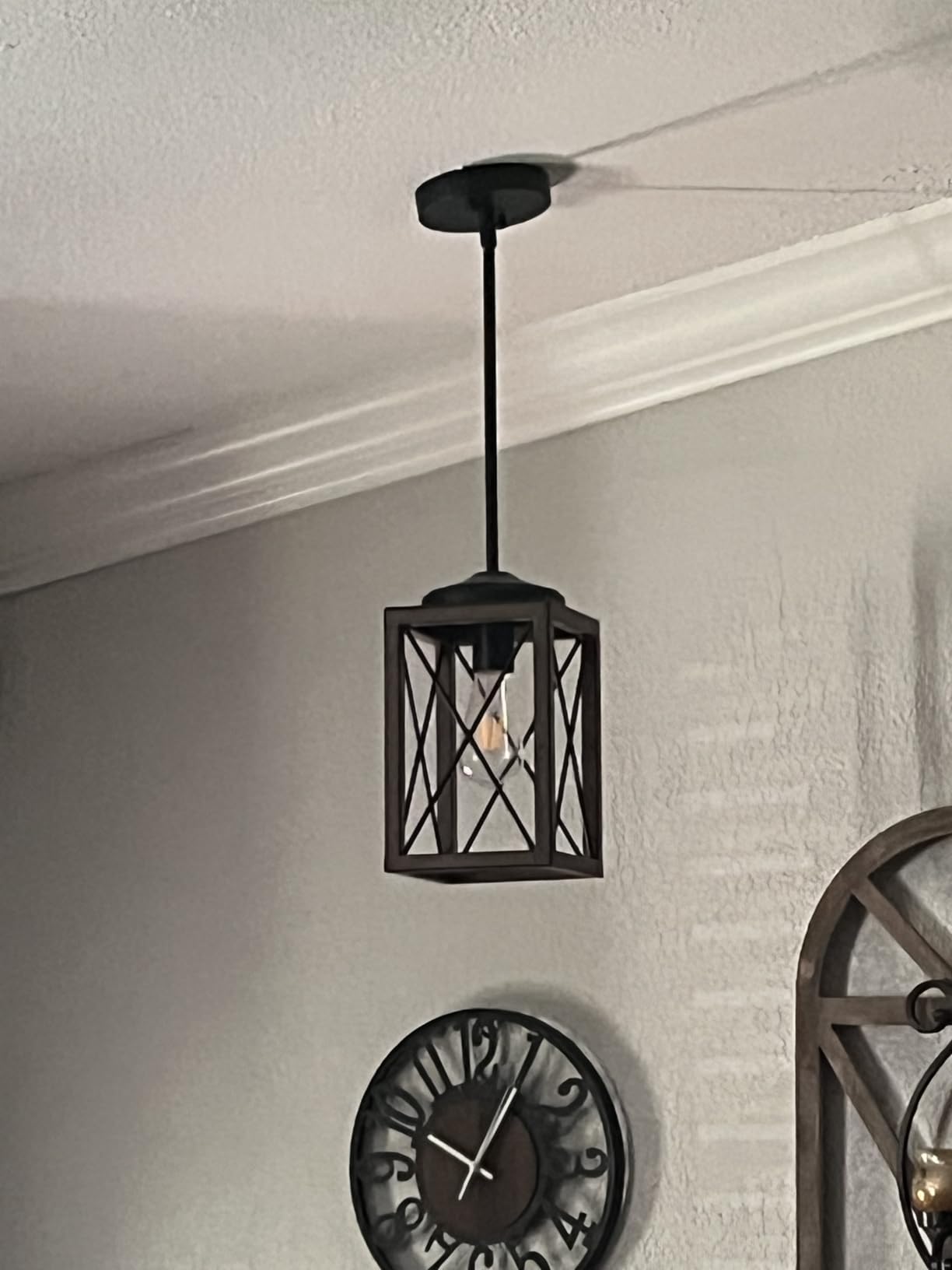 DEWENWILS 2 Pack Farmhouse Pendant Light, Metal Hanging Light Fixture with Wooden Grain Finish, 48 Inch Adjustable Pipes for Flat and Slop Ceiling, Kitchen Island, Bedroom, Dining Hall, ETL Listed customer photo 1