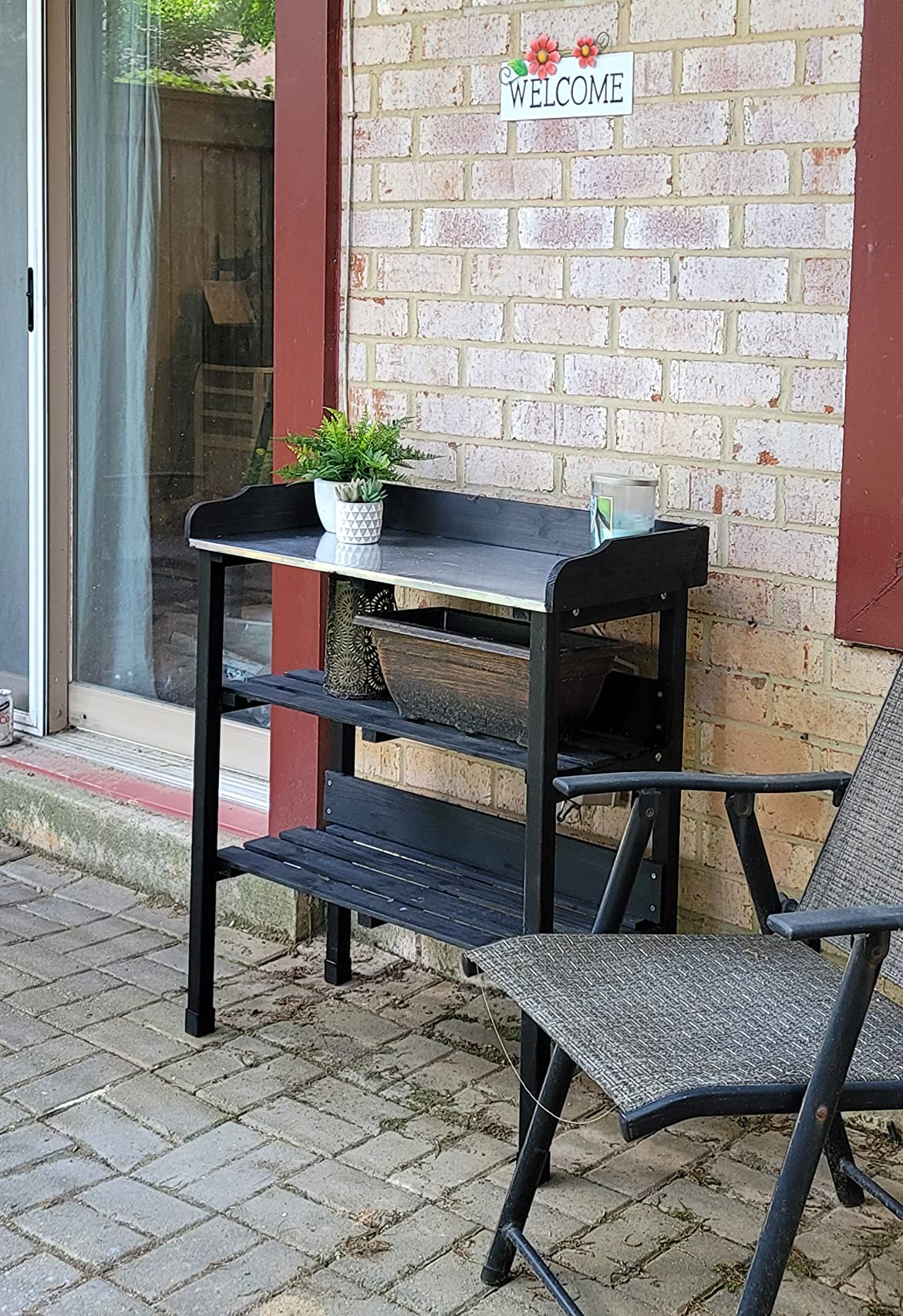 Yaheetech Potting Bench Outdoor Console Table w/3-Tier Storage, Natural Wood customer photo 1