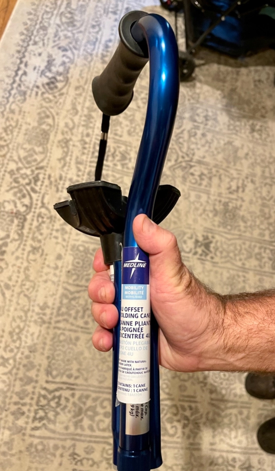 Medline Offset Folding Cane, 4-Point Base with Cushioned Gel Handle, Supports up to 350 lbs, Blue customer photo 1