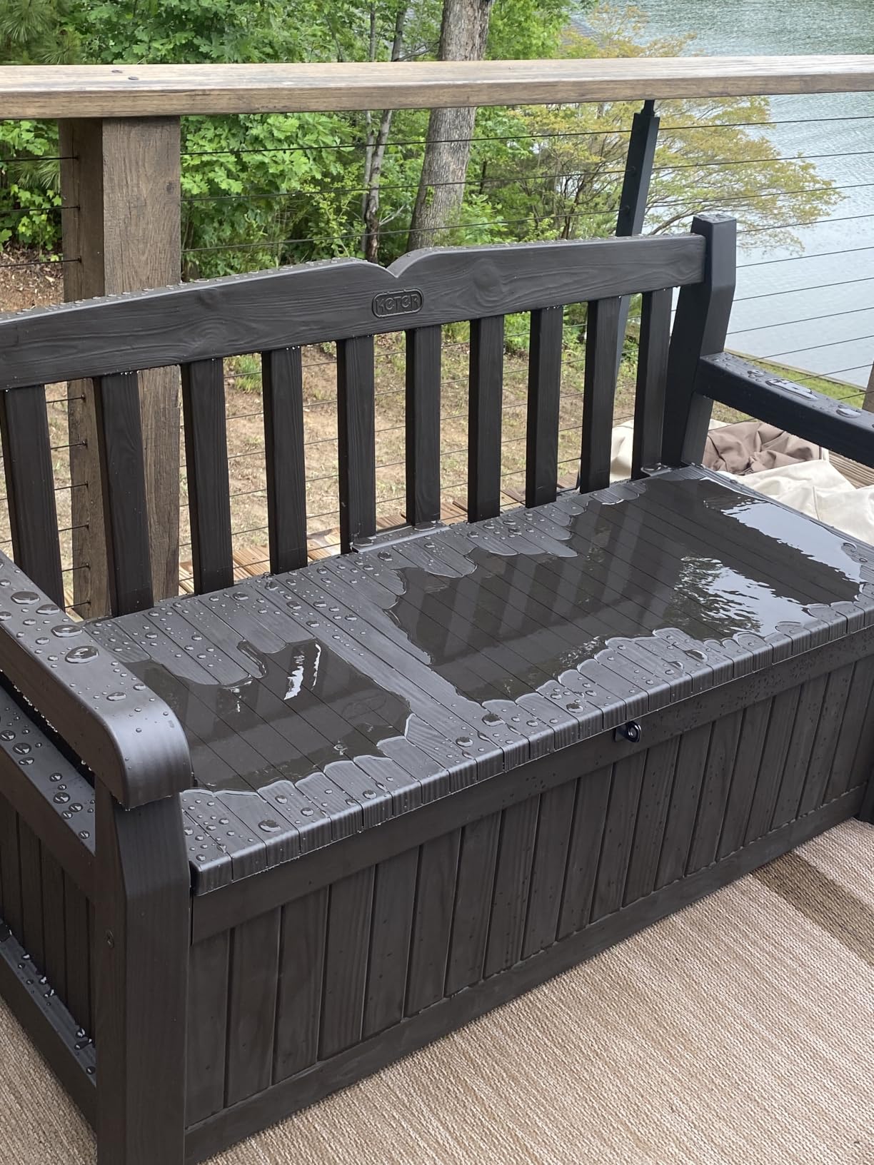 Keter Solana 70 Gallon Storage Bench Deck Box for Patio Furniture, Front Porch Decor and Outdoor Seating - Perfect to Store Garden Tools and Pool Toys, Brown/Brown customer photo 1